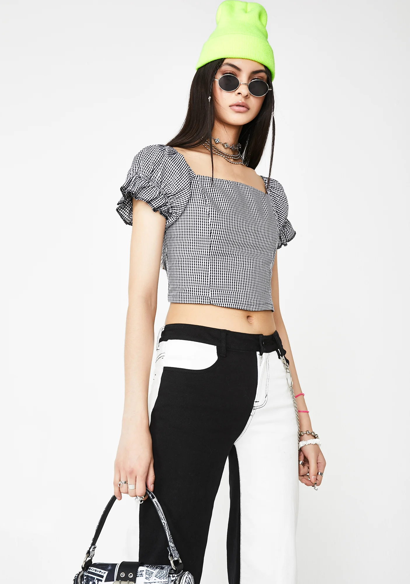 Black Checkered Crop Top - Image 2