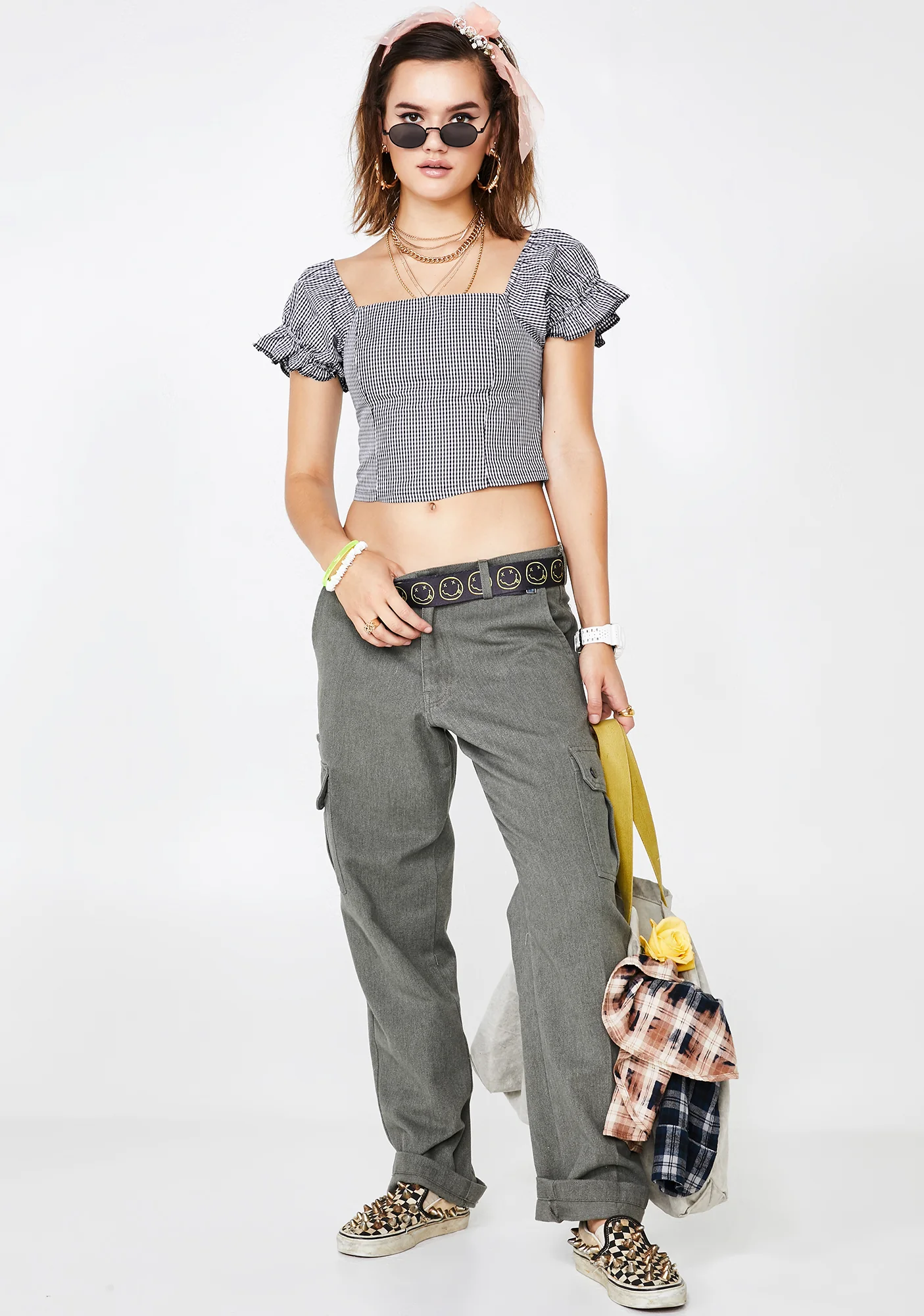 Black Checkered Crop Top - Image 3