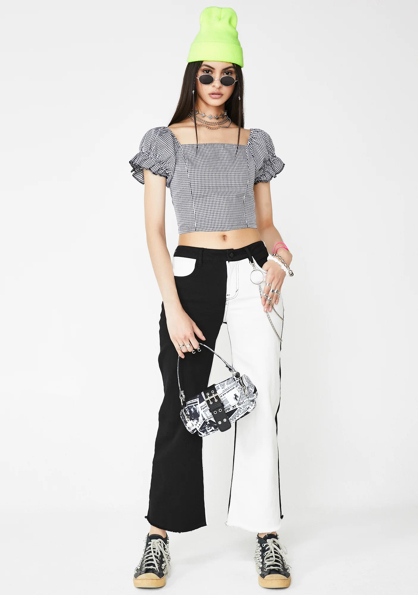 Black Checkered Crop Top - Image 5