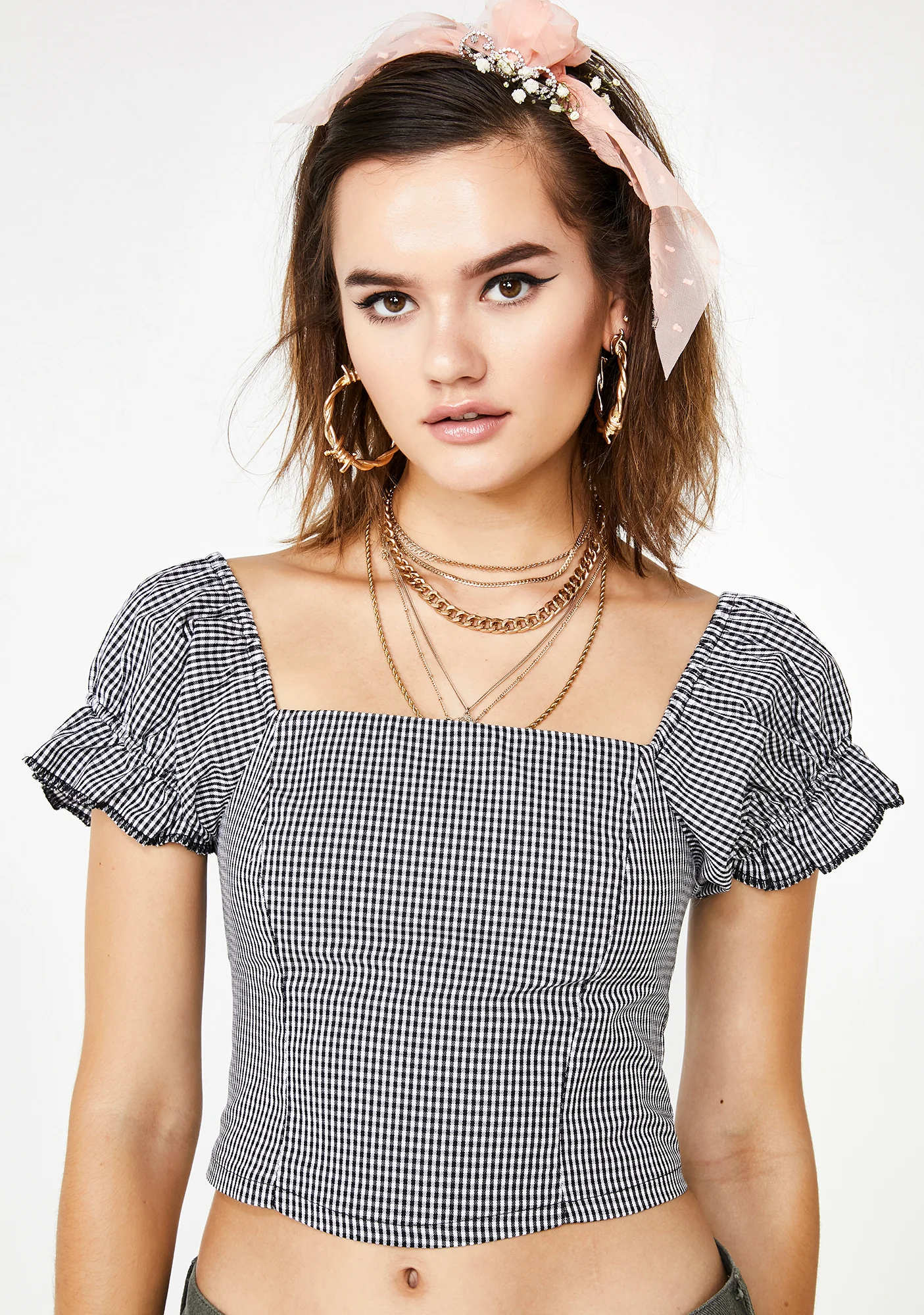 Black Checkered Crop Top - Image 7