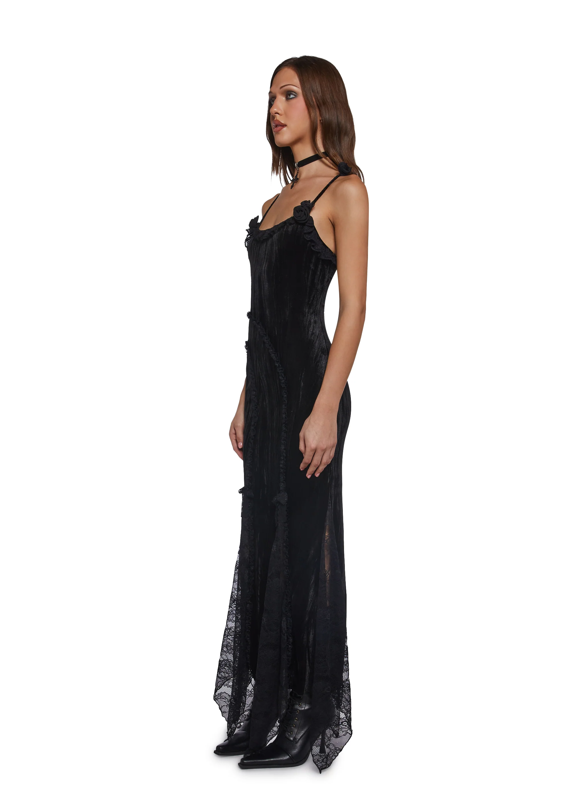 Velvet Maxi Dress With Rosettes - Image 11