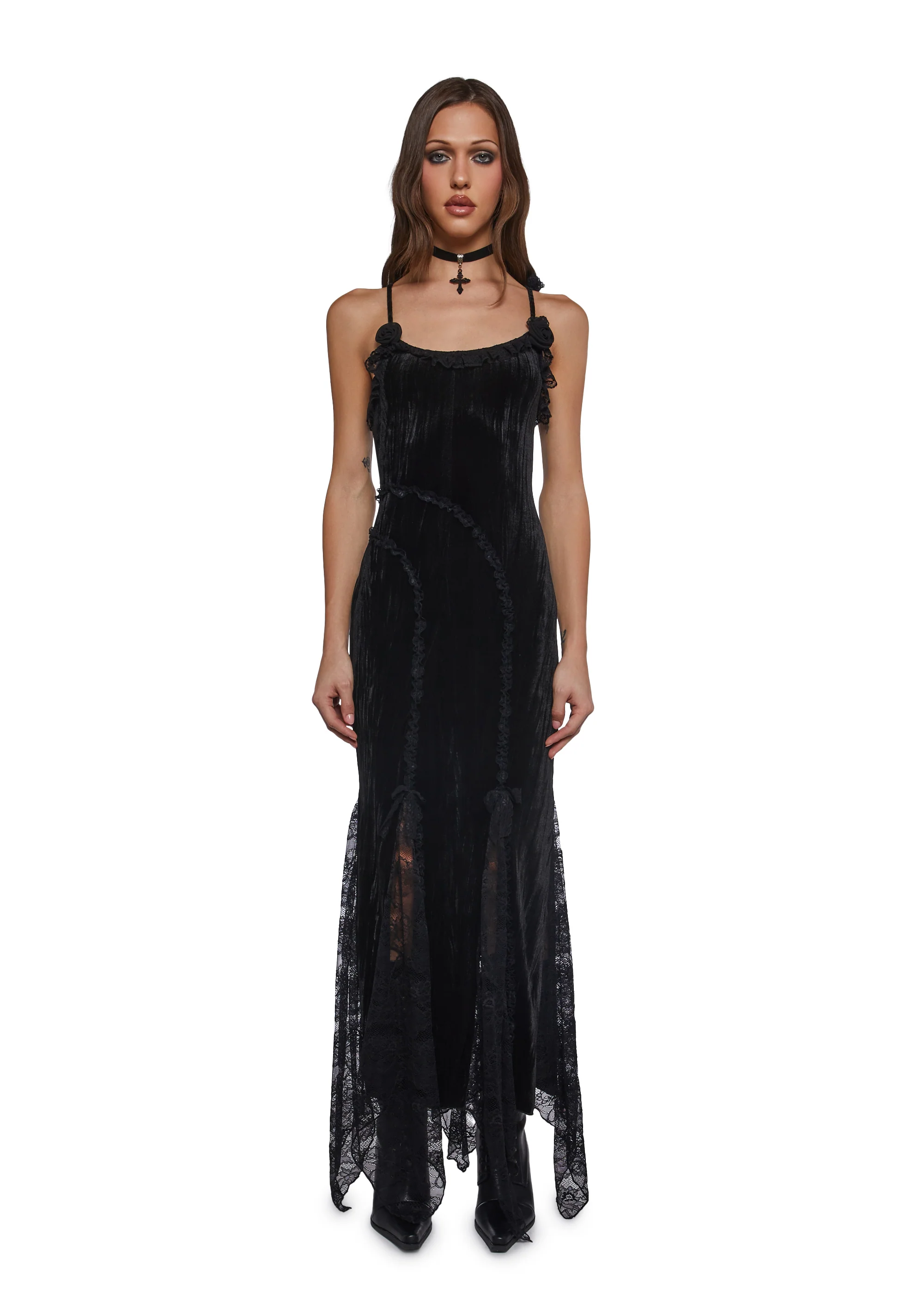 Velvet Maxi Dress With Rosettes - Image 3
