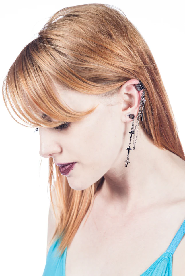 Black Hematite Cross Stud Earring and Cuff - Image 2