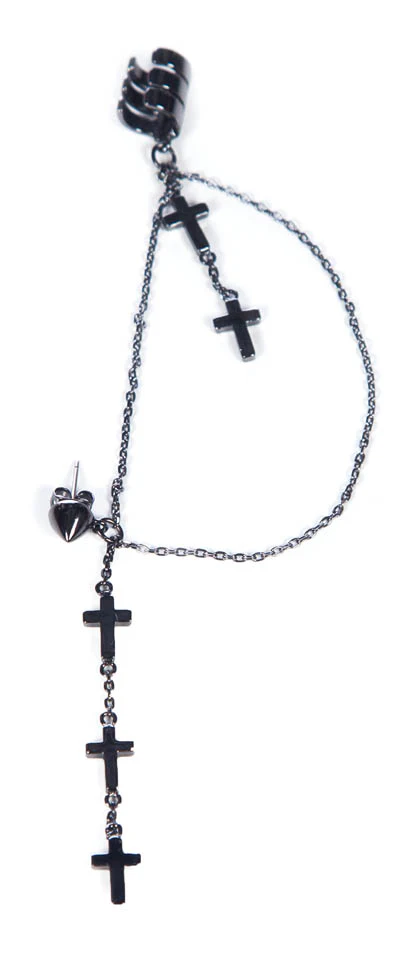 Black Hematite Cross Stud Earring and Cuff - Image 4