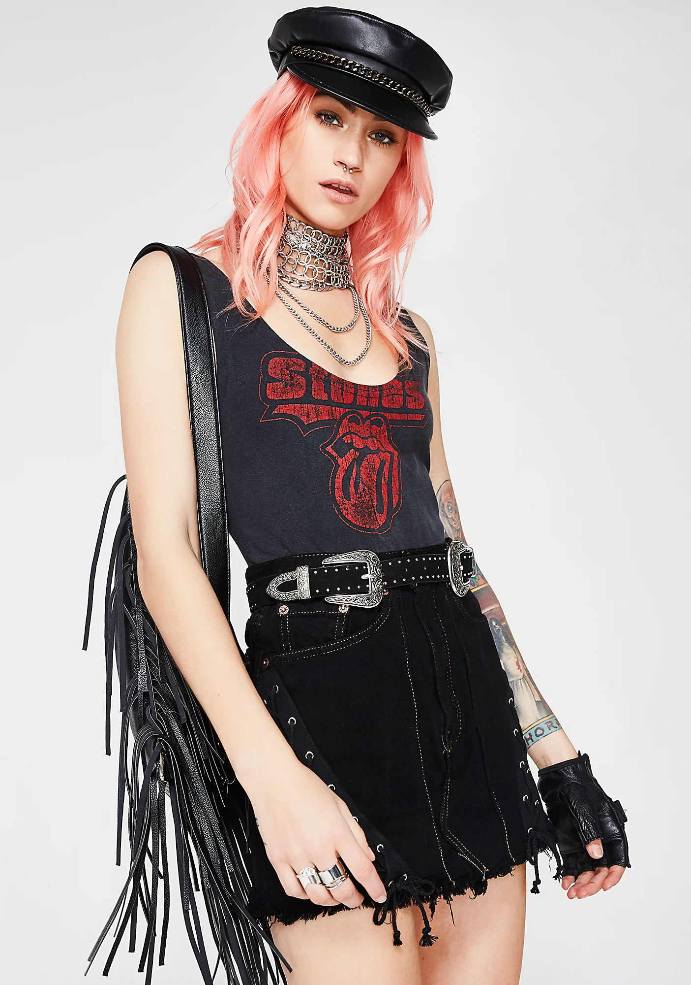 Black Lace-Up Denim Skirt - Image 2