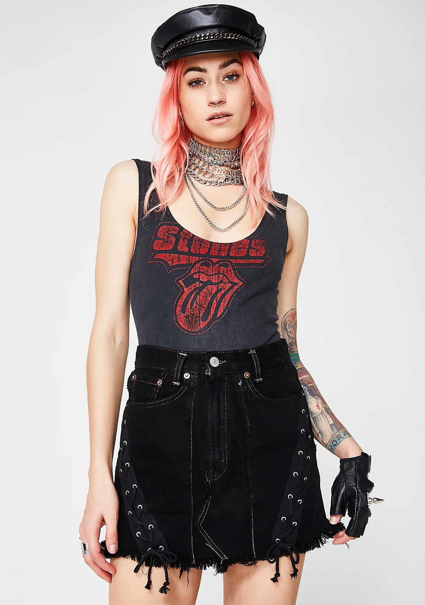 Black Lace-Up Denim Skirt - Image 3