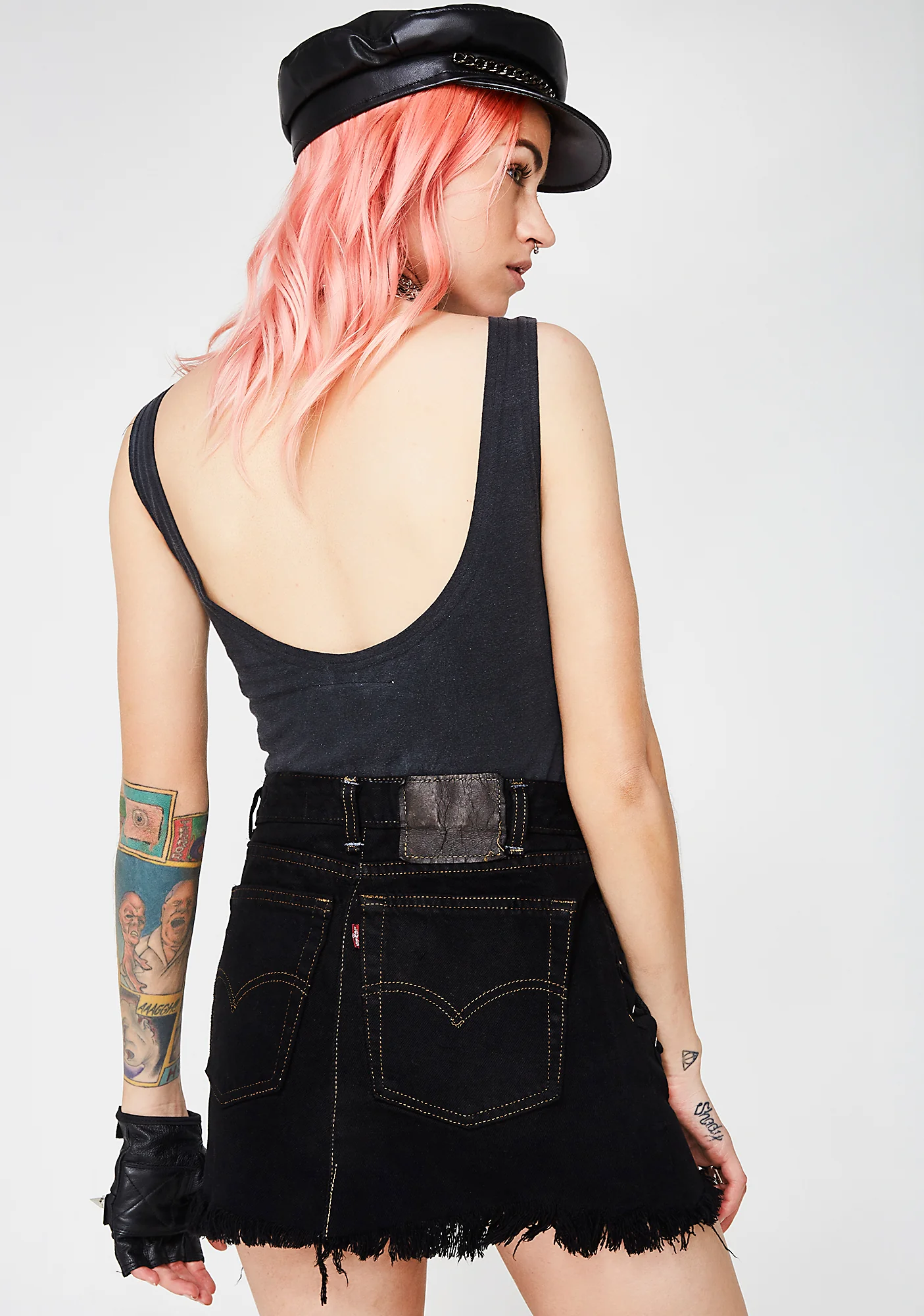 Black Lace-Up Denim Skirt - Image 4