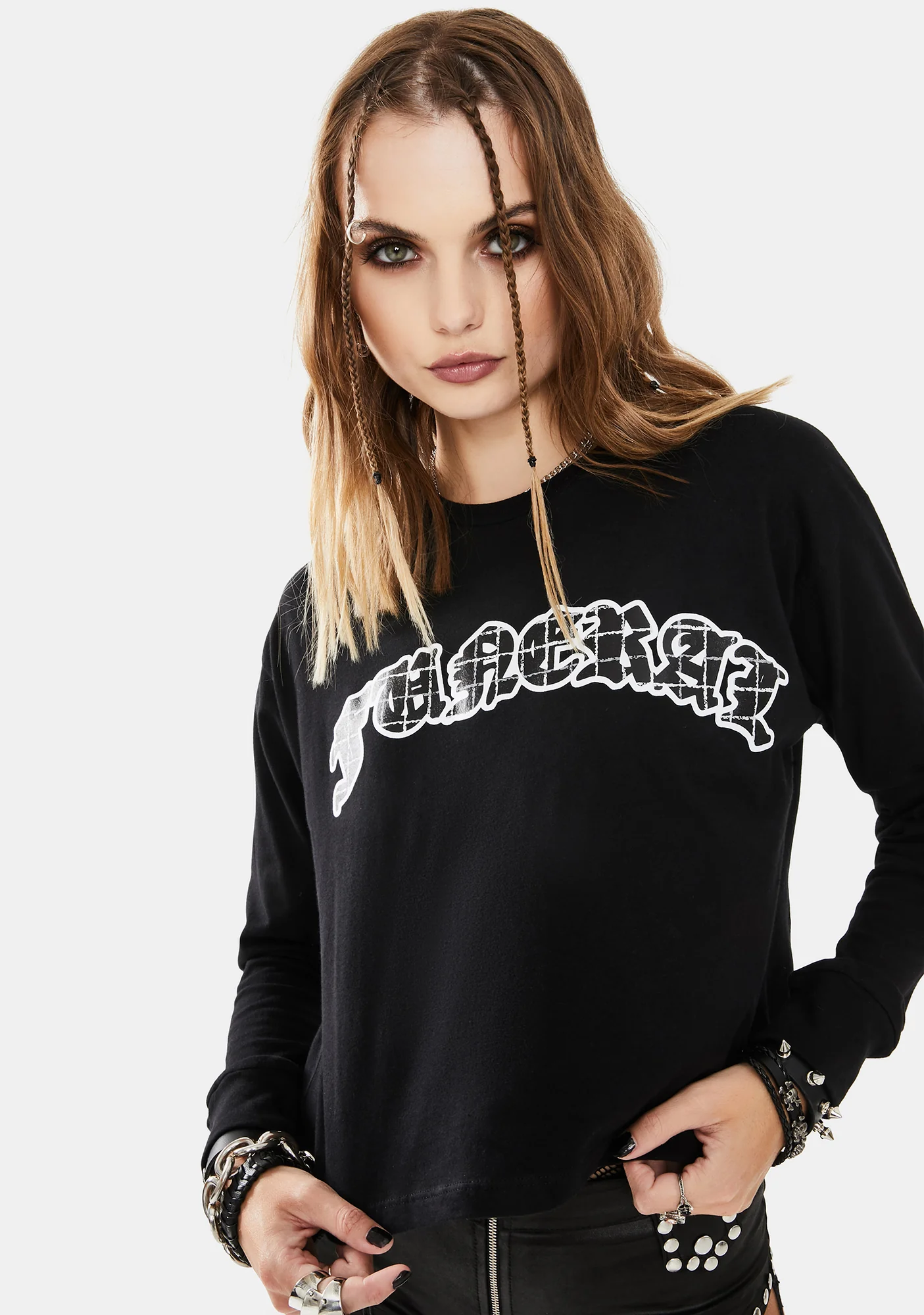 Black Plaid Logo Crop Long Sleeve