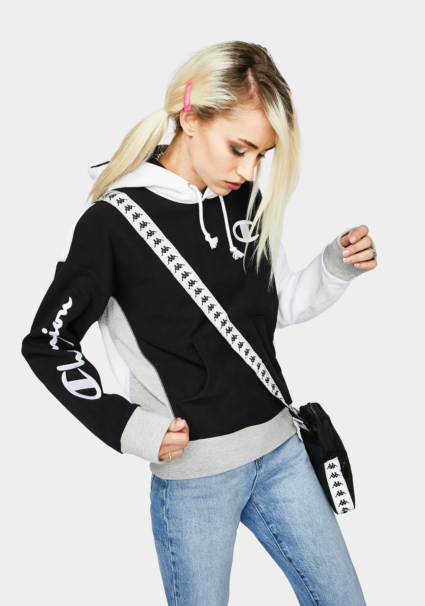 Black Reverse Weave Colorblock Hoodie - Image 2