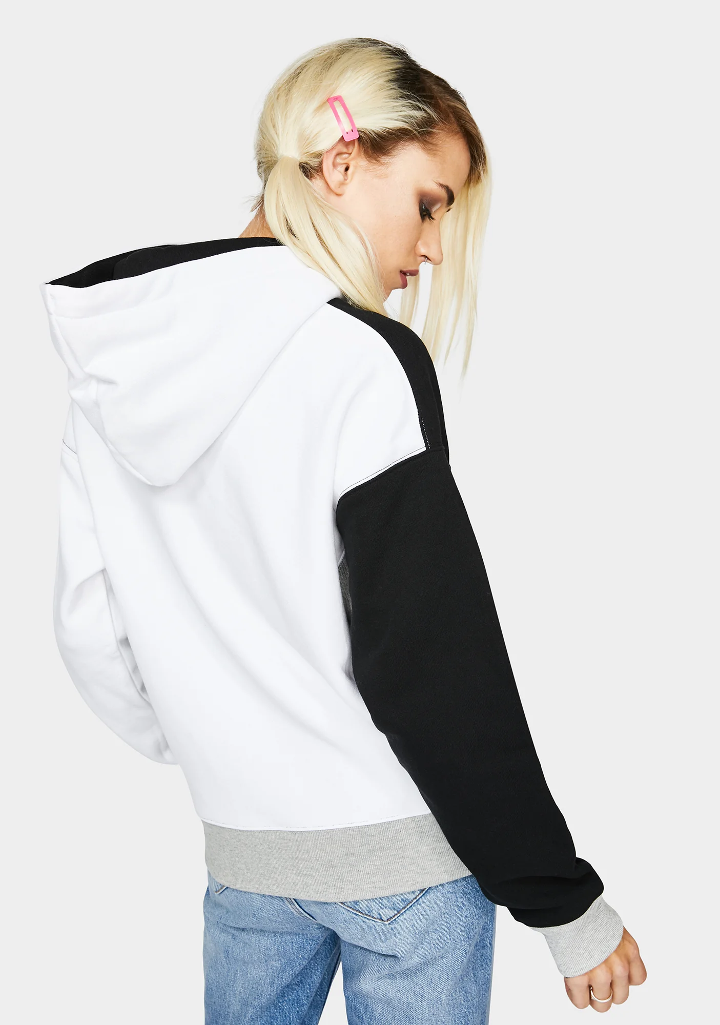 Black Reverse Weave Colorblock Hoodie - Image 4