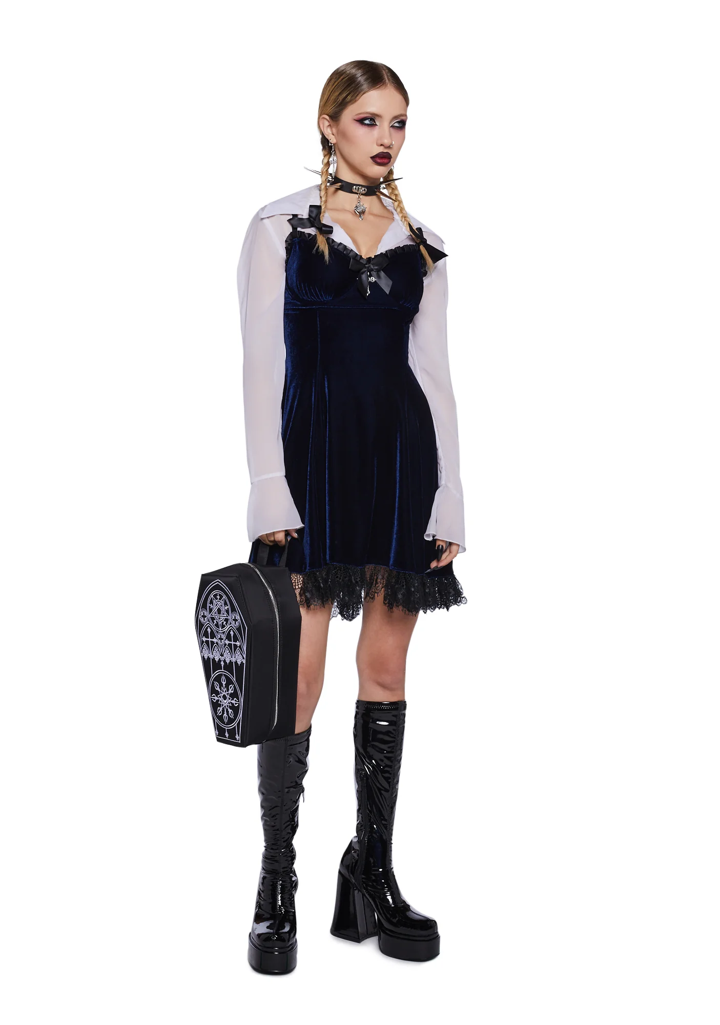 Blind Faith Velvet Dress - Navy - Image 2