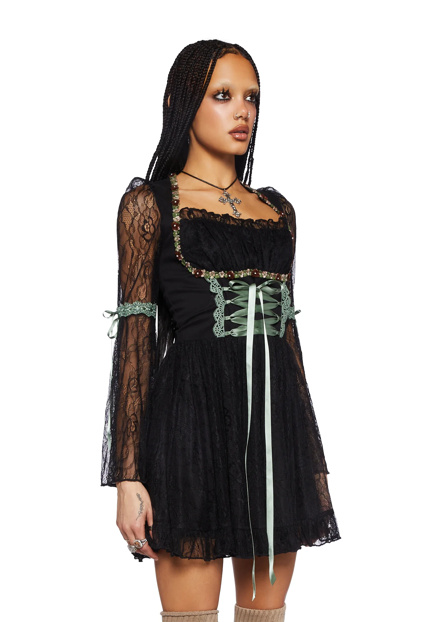 Myths N' Legends Mini Dress - Black Lace - Image 3