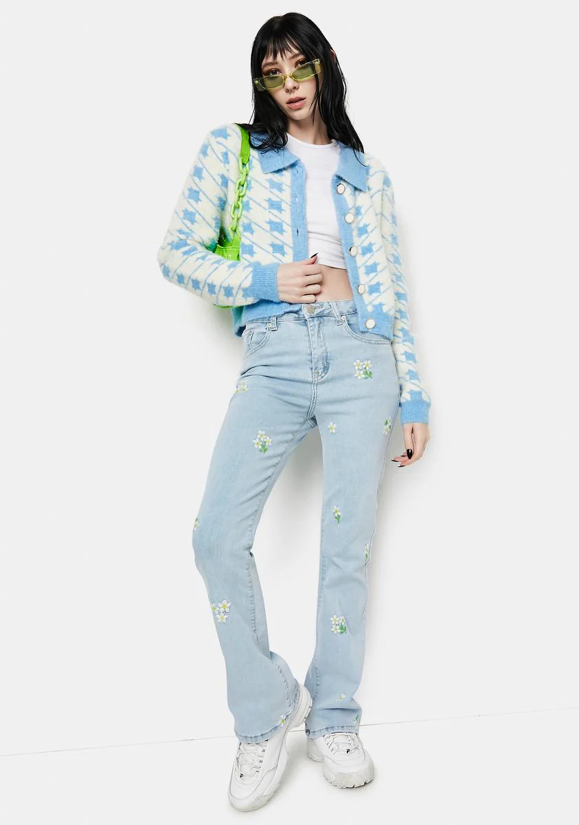 Blue Houndstooth Fuzzy Collared Cardigan - Image 3