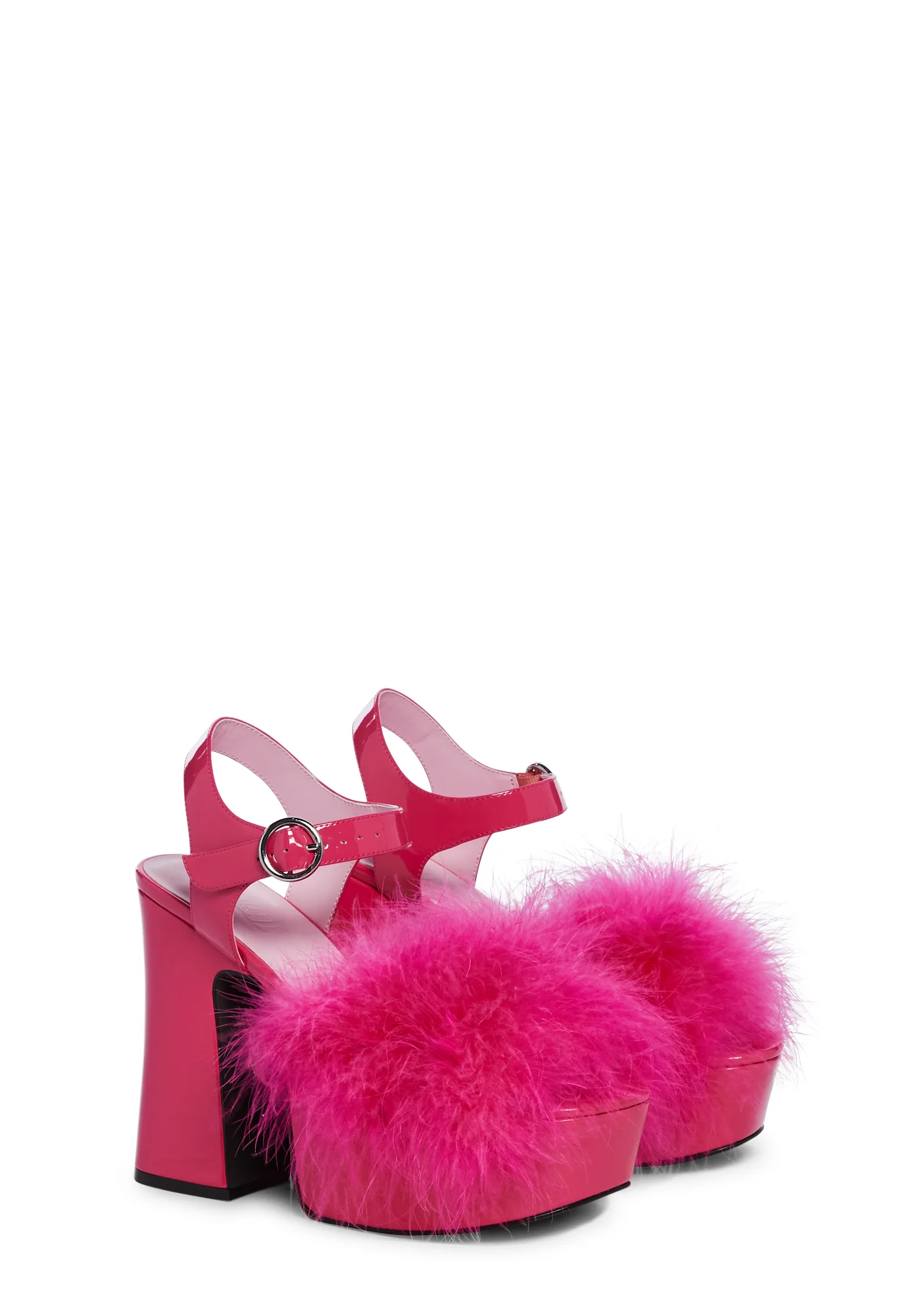 Blushin' N' Crushin' Marabou Heels - Hot Pink - Image 3