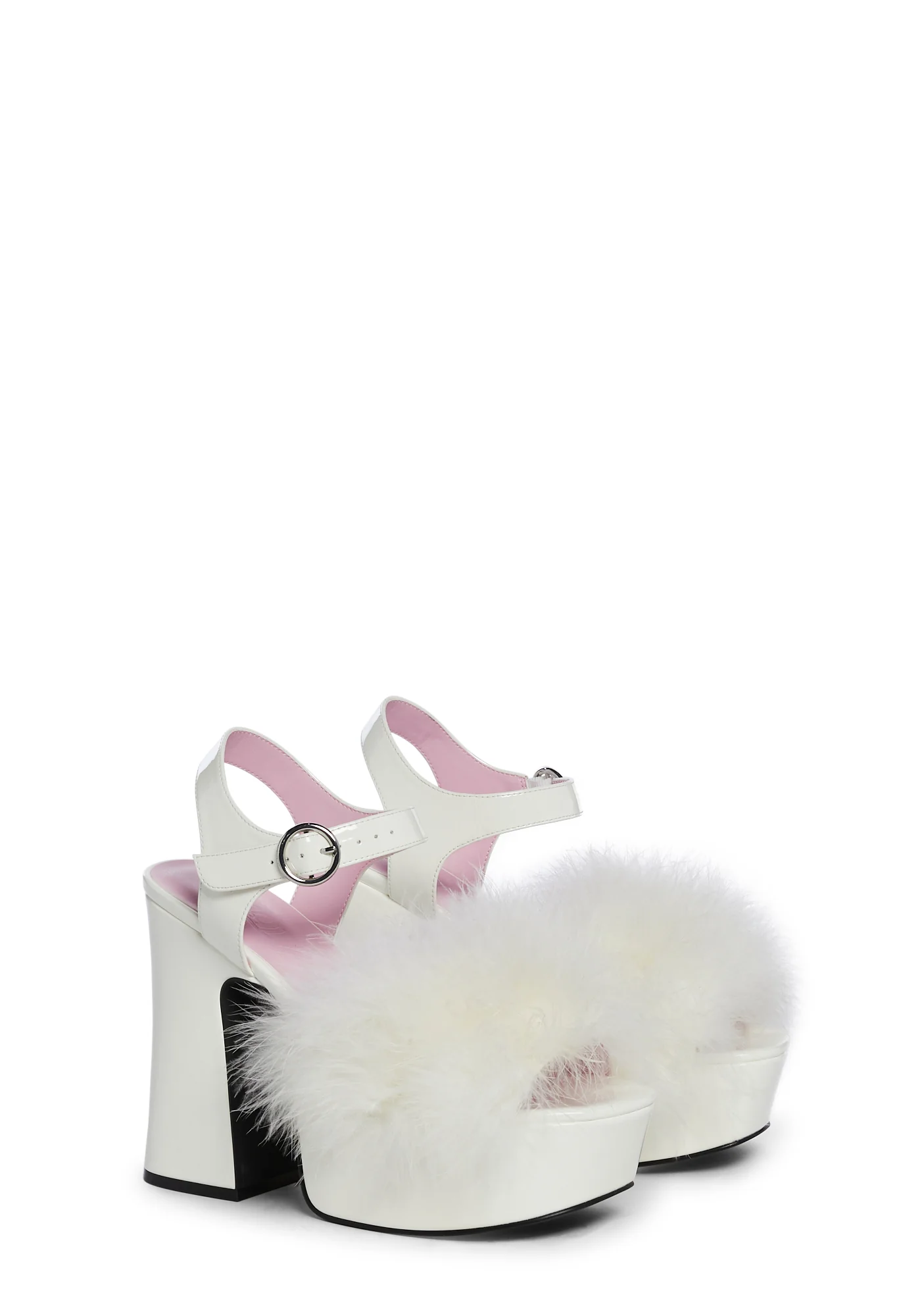 Blushin' N' Crushin' Marabou Heels - White - Image 3