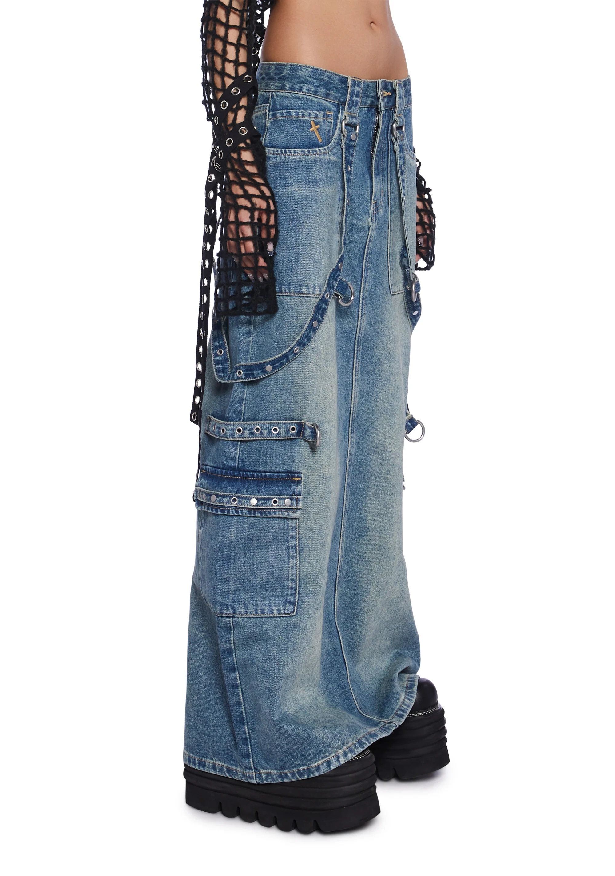 Bondage Denim Maxi Skirt - Blue - Image 4
