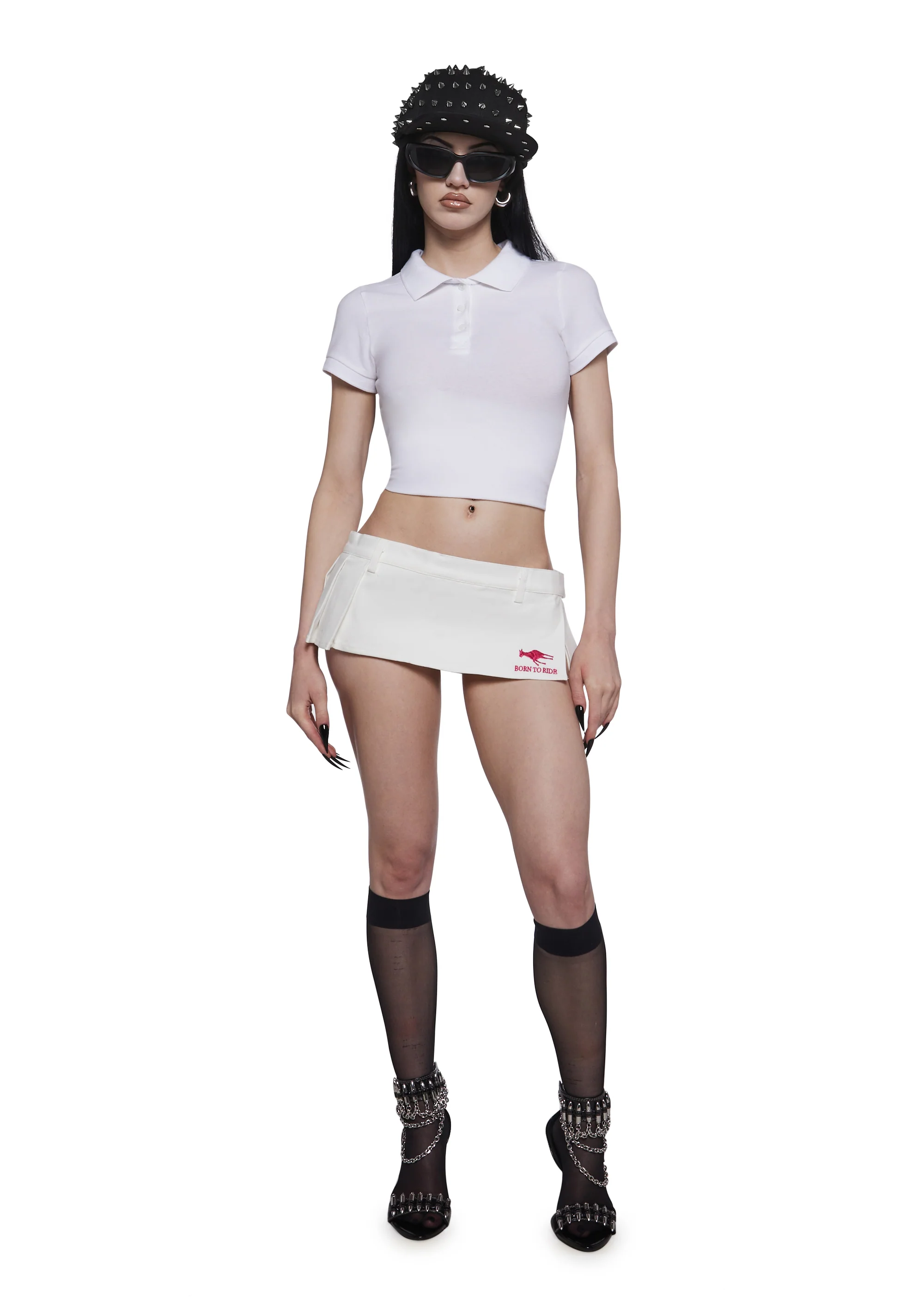 Born To Ride Pleated Ultra Mini Skirt - White - Image 2