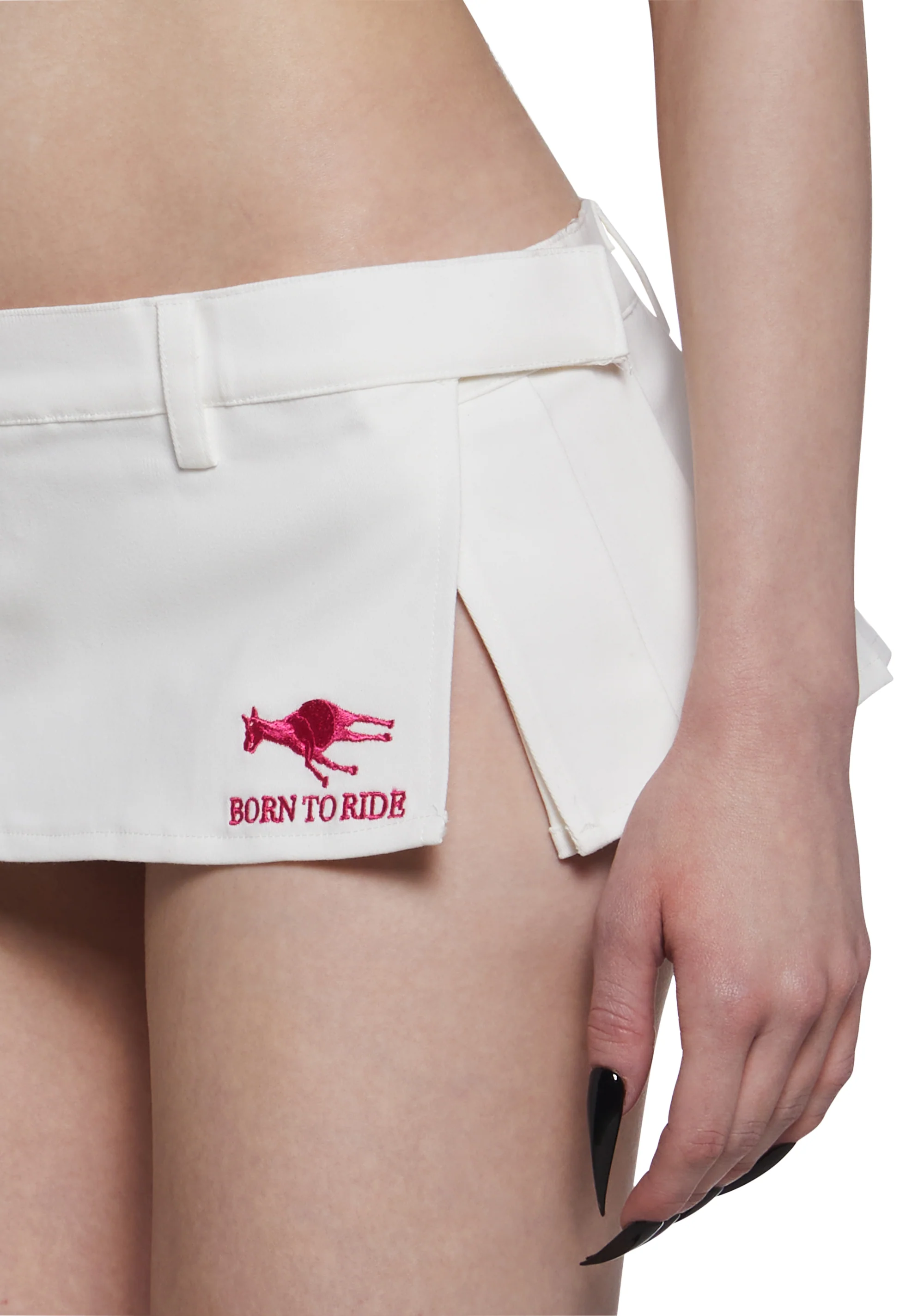 Born To Ride Pleated Ultra Mini Skirt - White - Image 6
