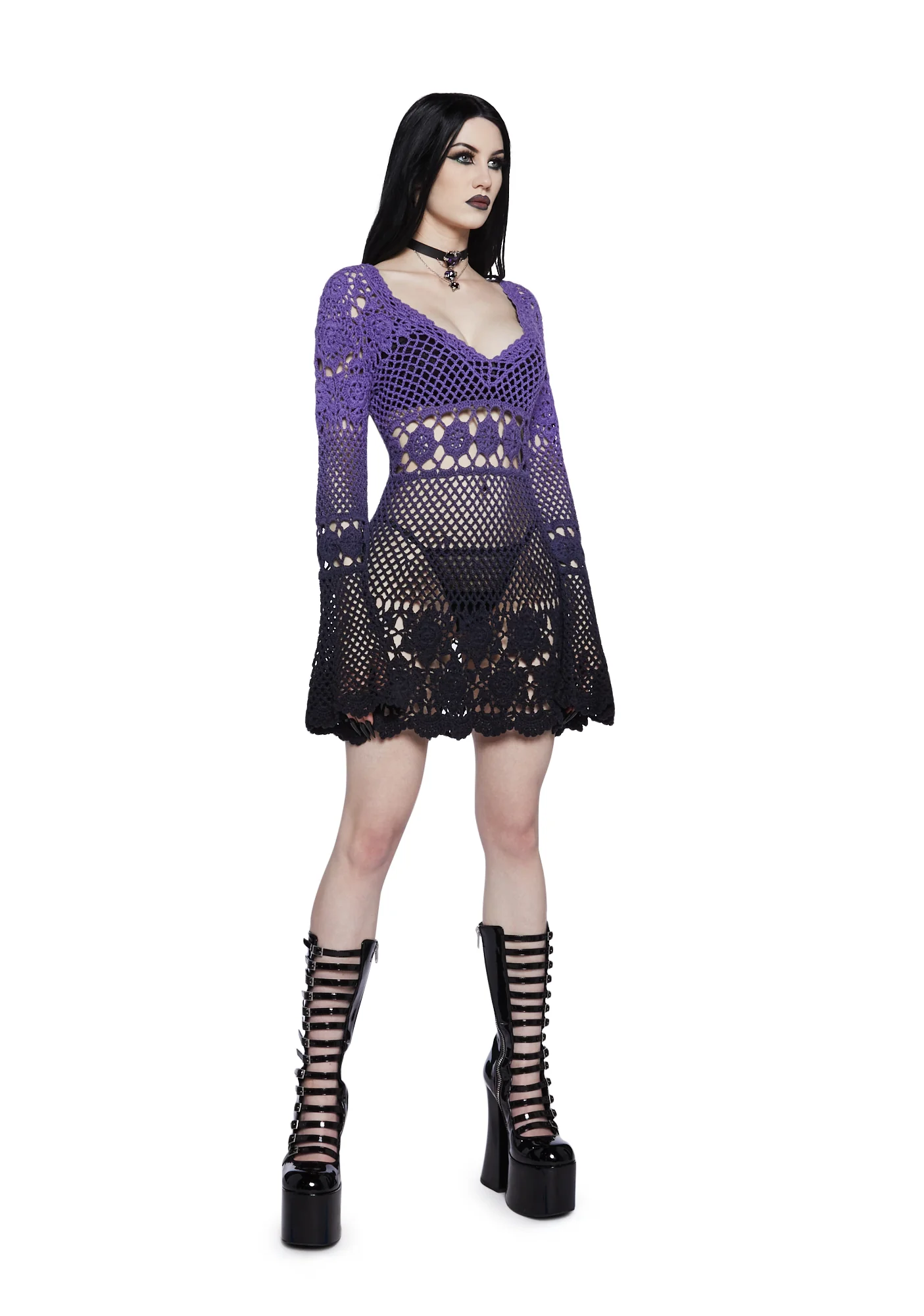 Bottled Appetites Crochet Dress - Purple - Image 2