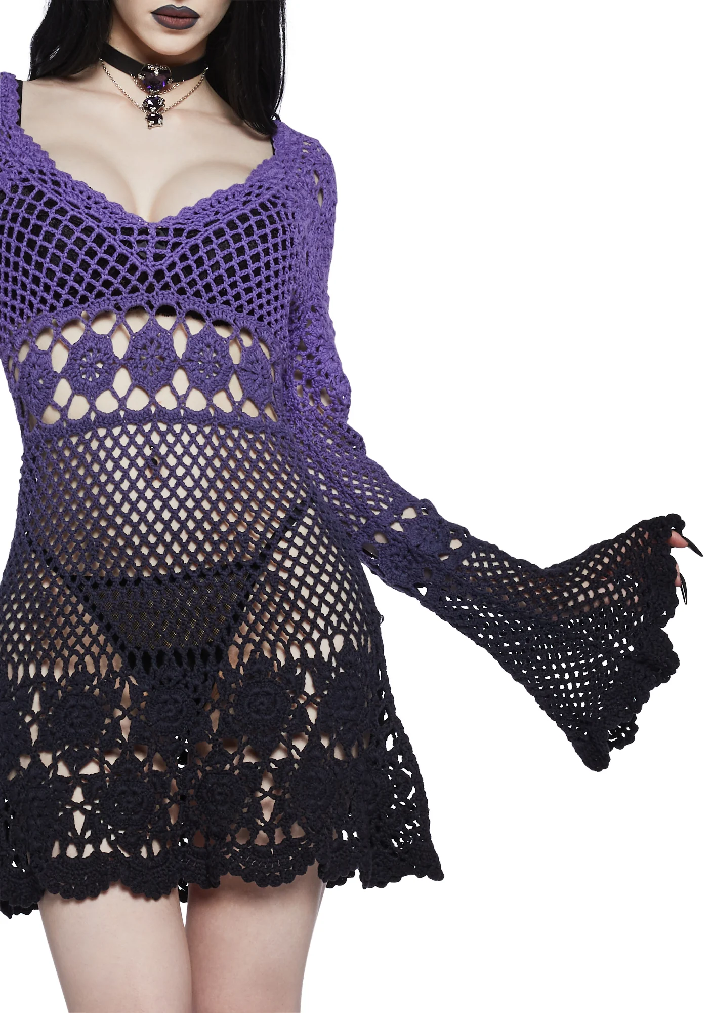 Bottled Appetites Crochet Dress - Purple - Image 5
