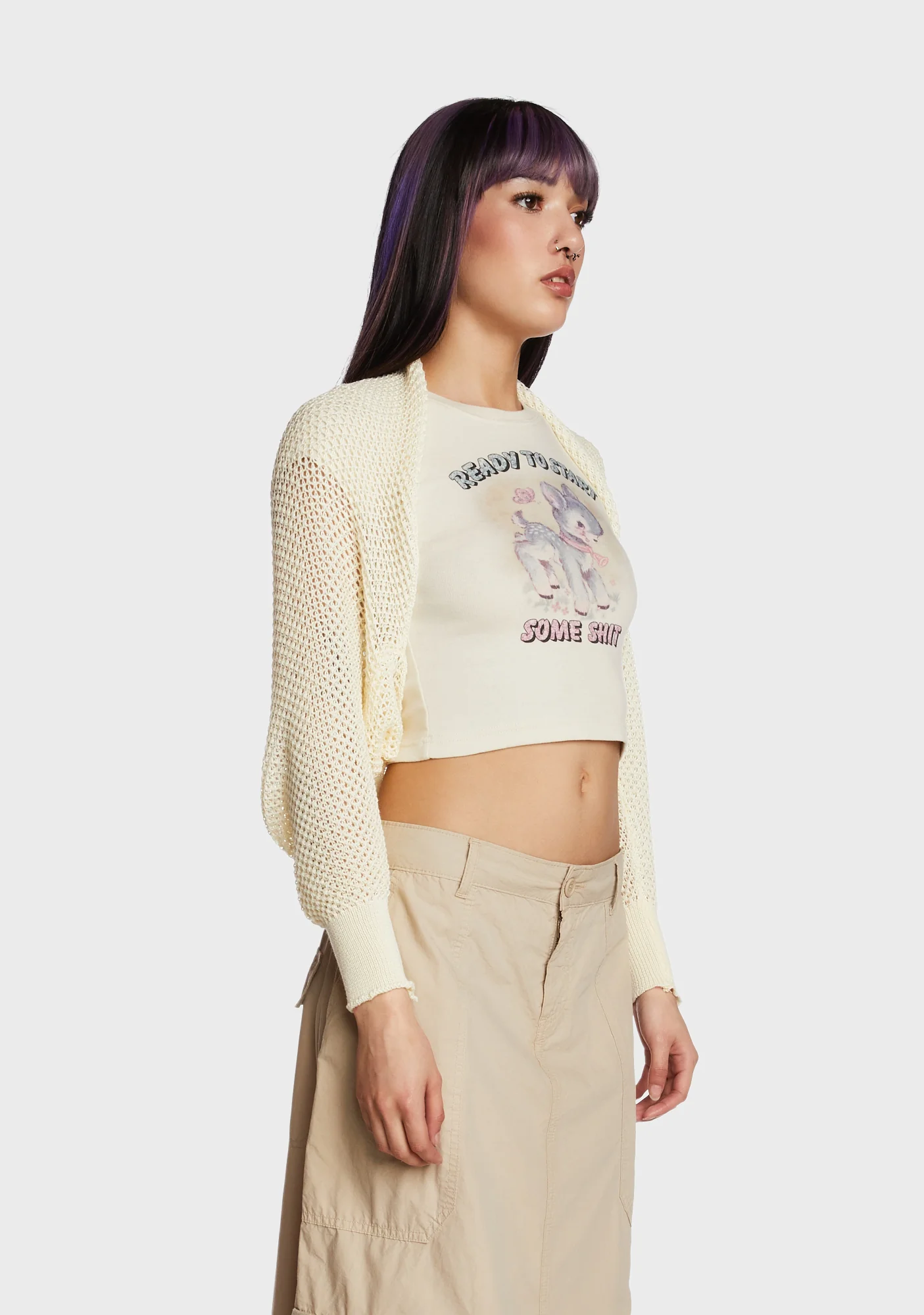 Break Time Knit Shrug - Light Brown - Image 3