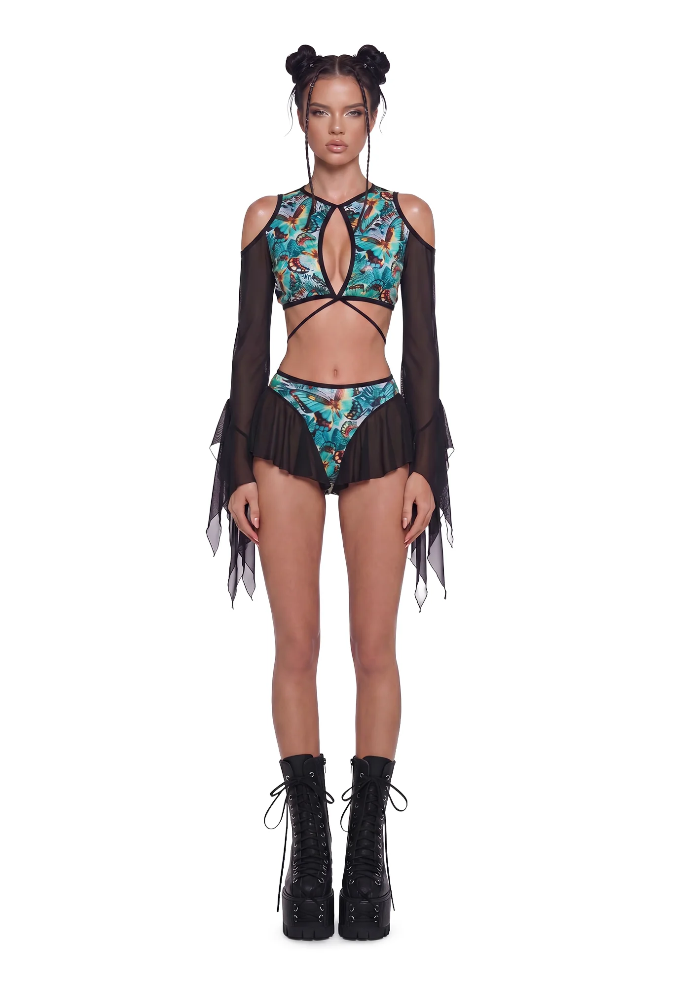 Butterfly Flutter Shorts - Teal/Black - Image 2