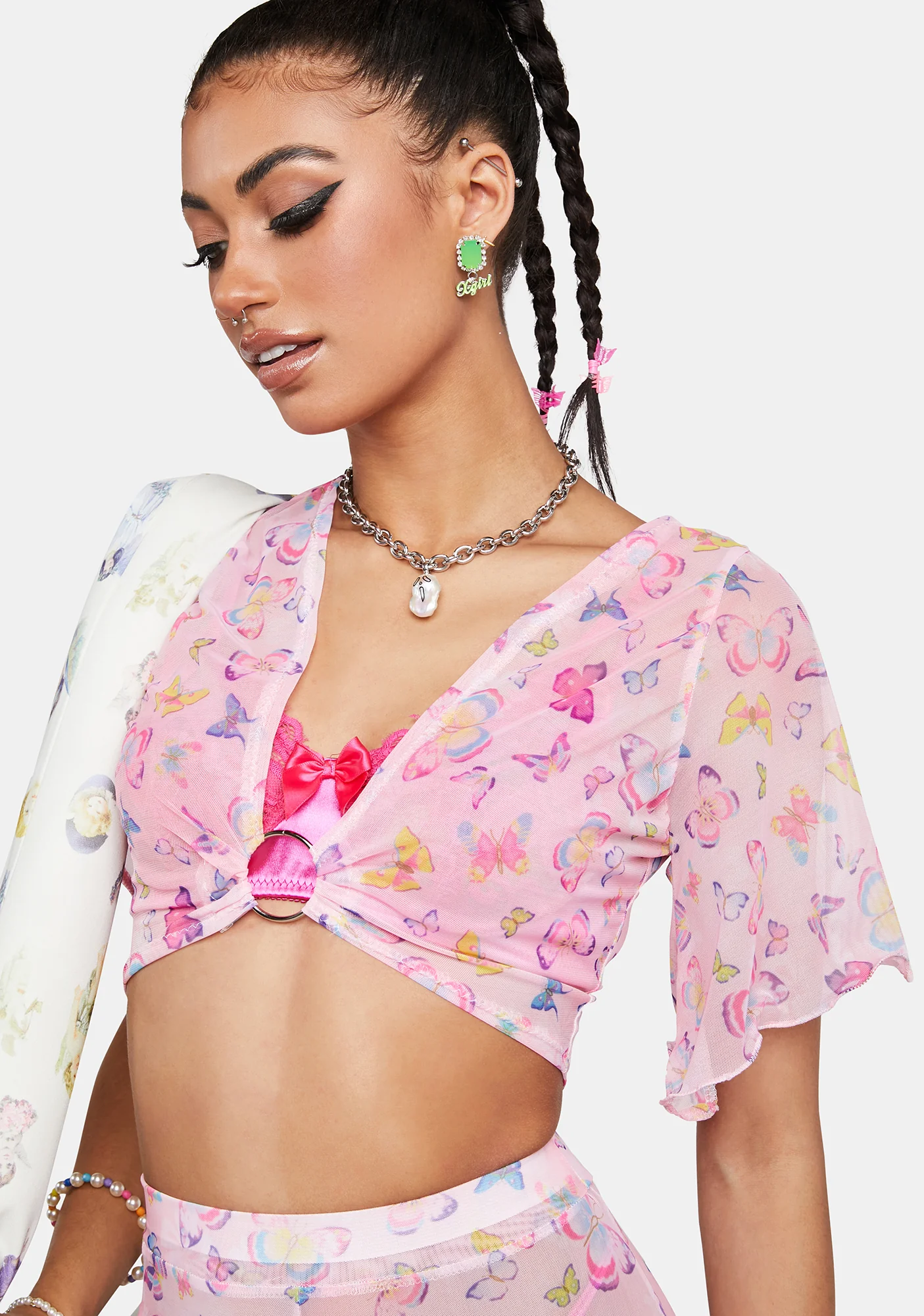 Butterfly O-Ring Crop Top - Pink - Image 3