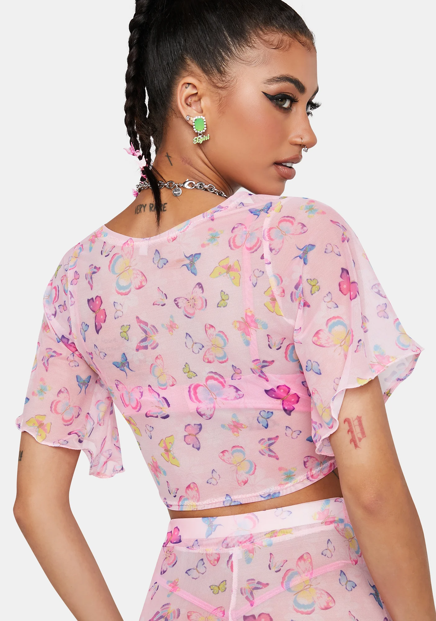 Butterfly O-Ring Crop Top - Pink - Image 4