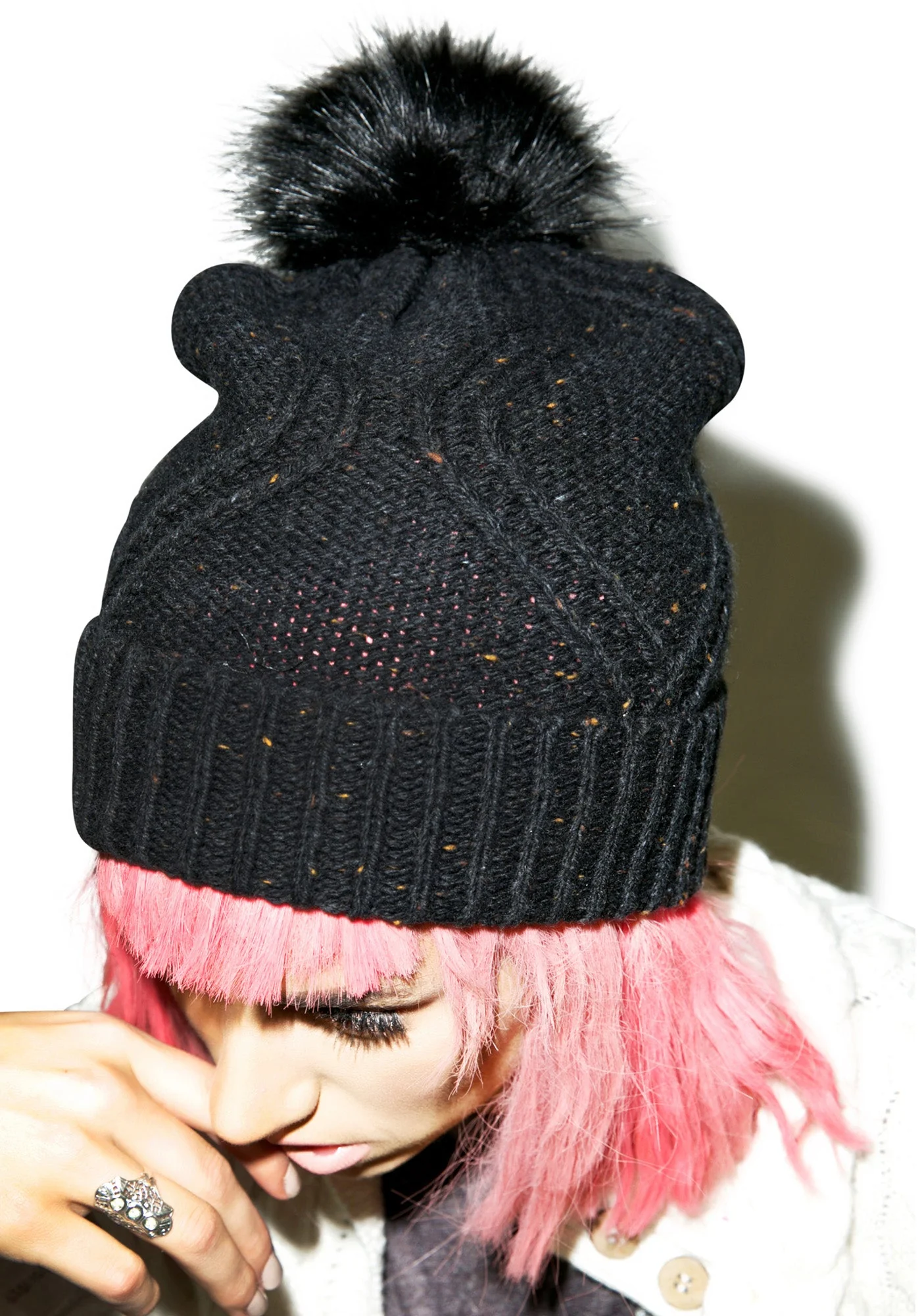 Cable Knit Beanie - Blue - Image 3