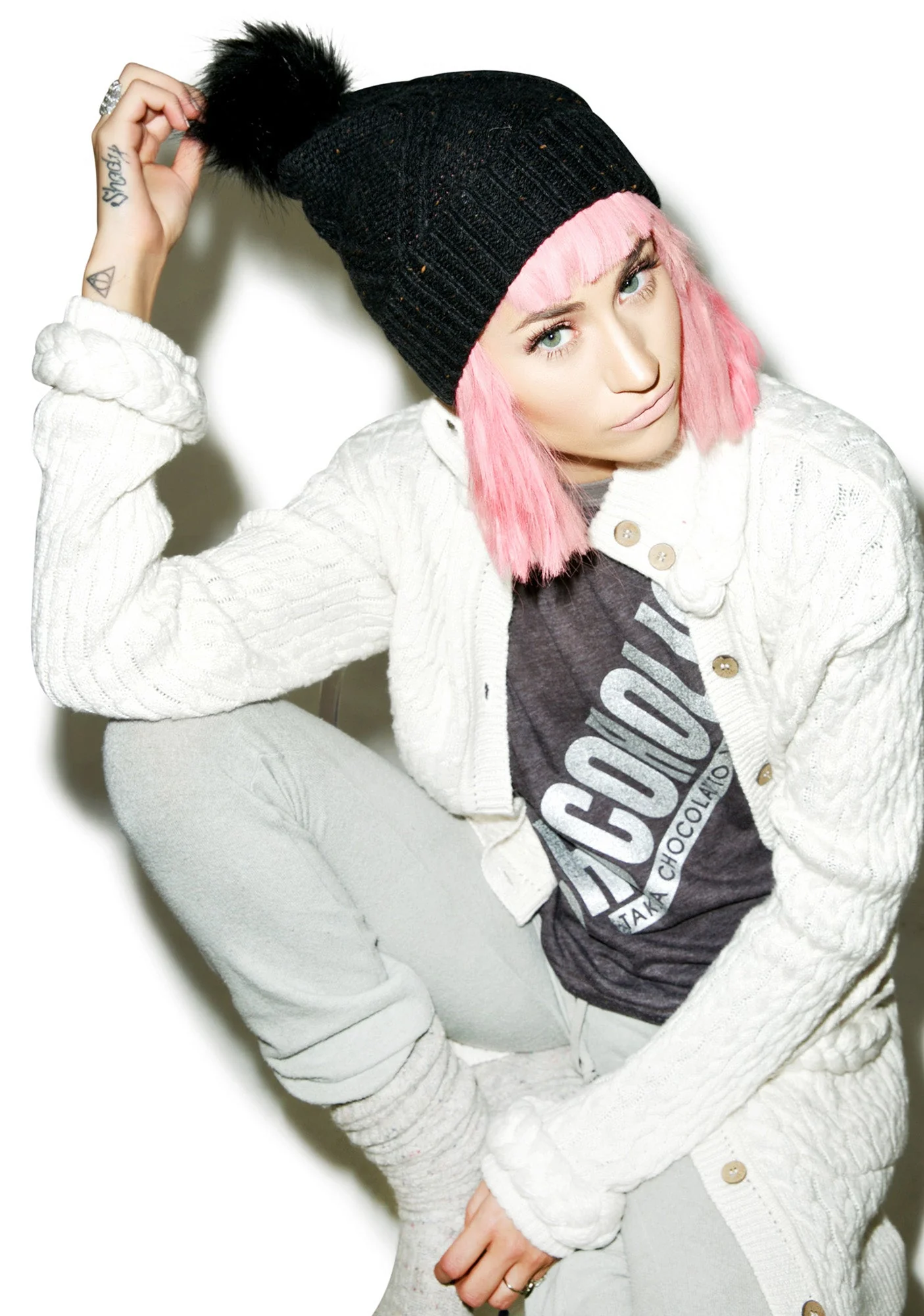 Cable Knit Beanie - Blue - Image 7