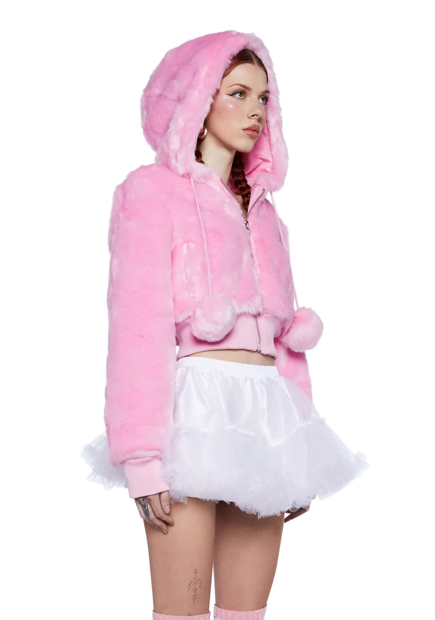 Candy Blossom Faux Fur Hoodie - Pink - Image 3