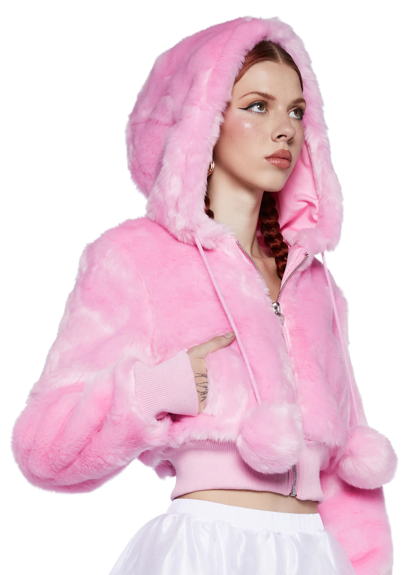 Candy Blossom Faux Fur Hoodie - Pink - Image 5