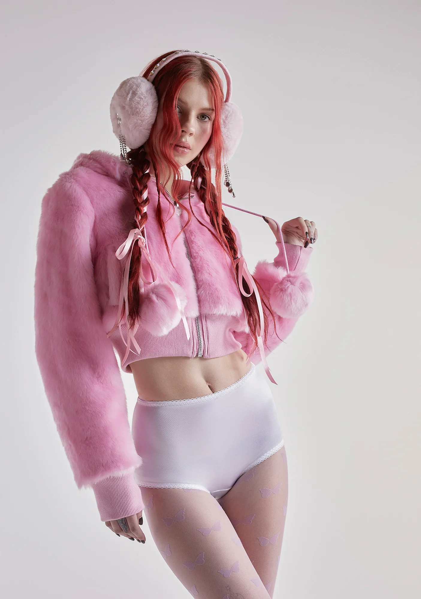 Candy Blossom Faux Fur Hoodie - Pink - Image 6