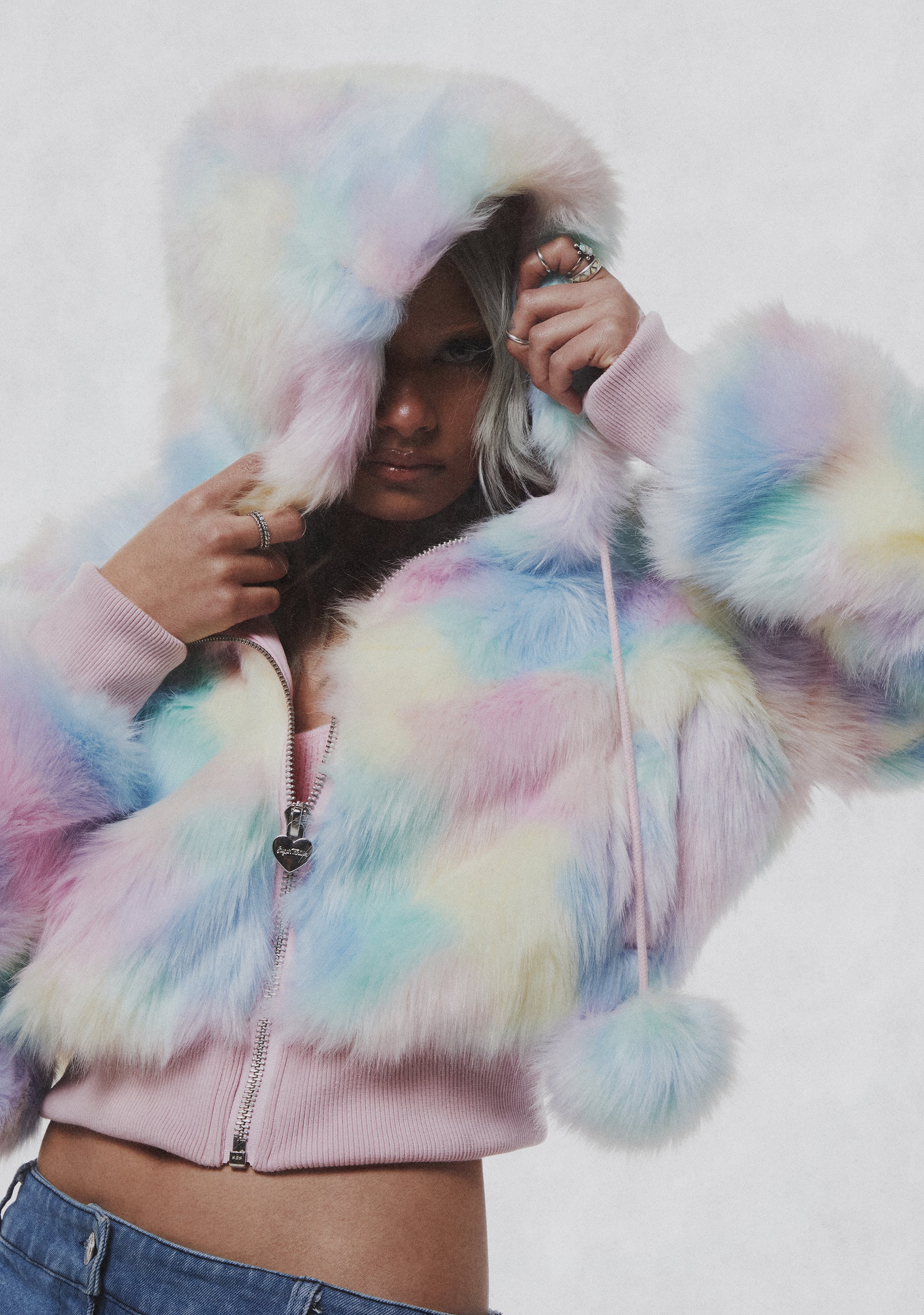 Candy Blossom Faux Fur Hoodie - Pastel - Image 6