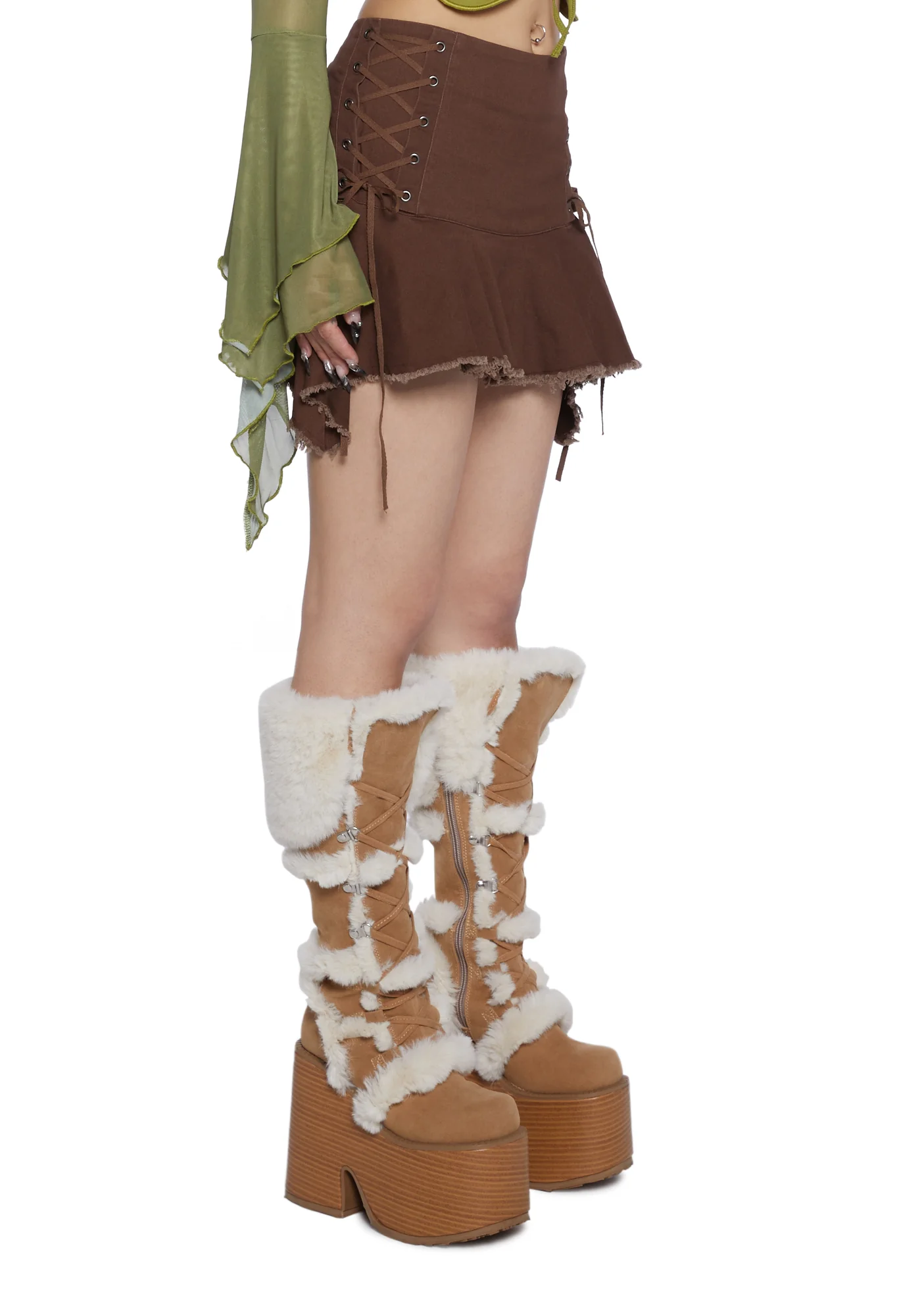 Can't Knock Me Down Lace-Up Skirt - Brown - Image 3