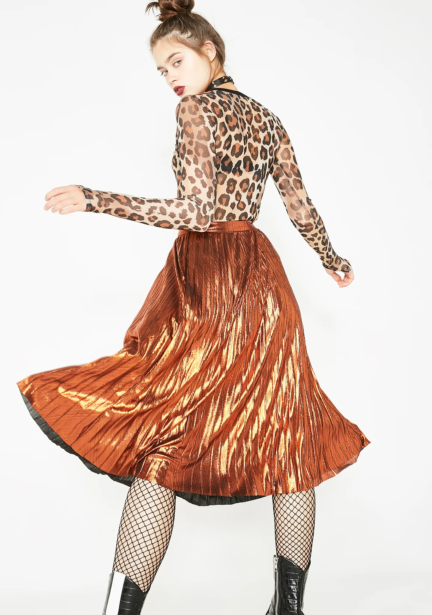 Caramel Tipsy Twirl Metallic Skirt - Image 4