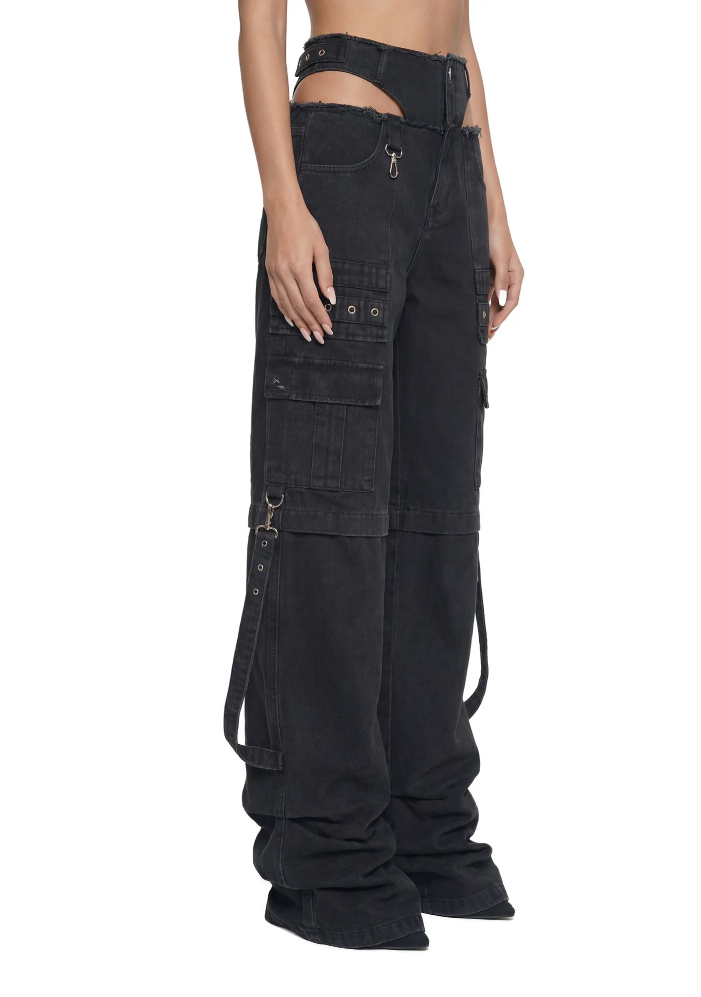 Cargo Denim Panty Trousers - Black - Image 3