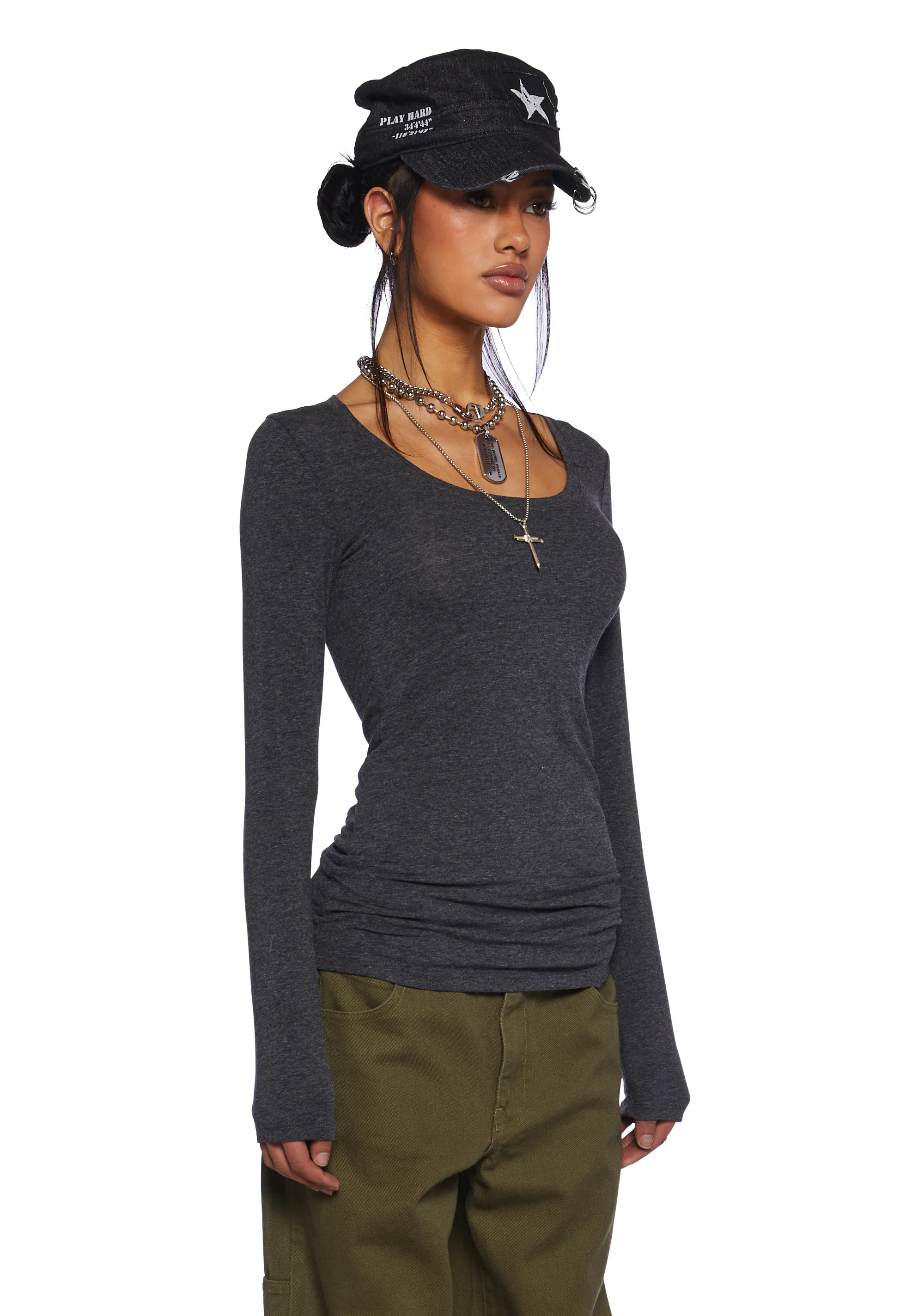 Casual Meetups Long Sleeve Top - Gray - Image 3