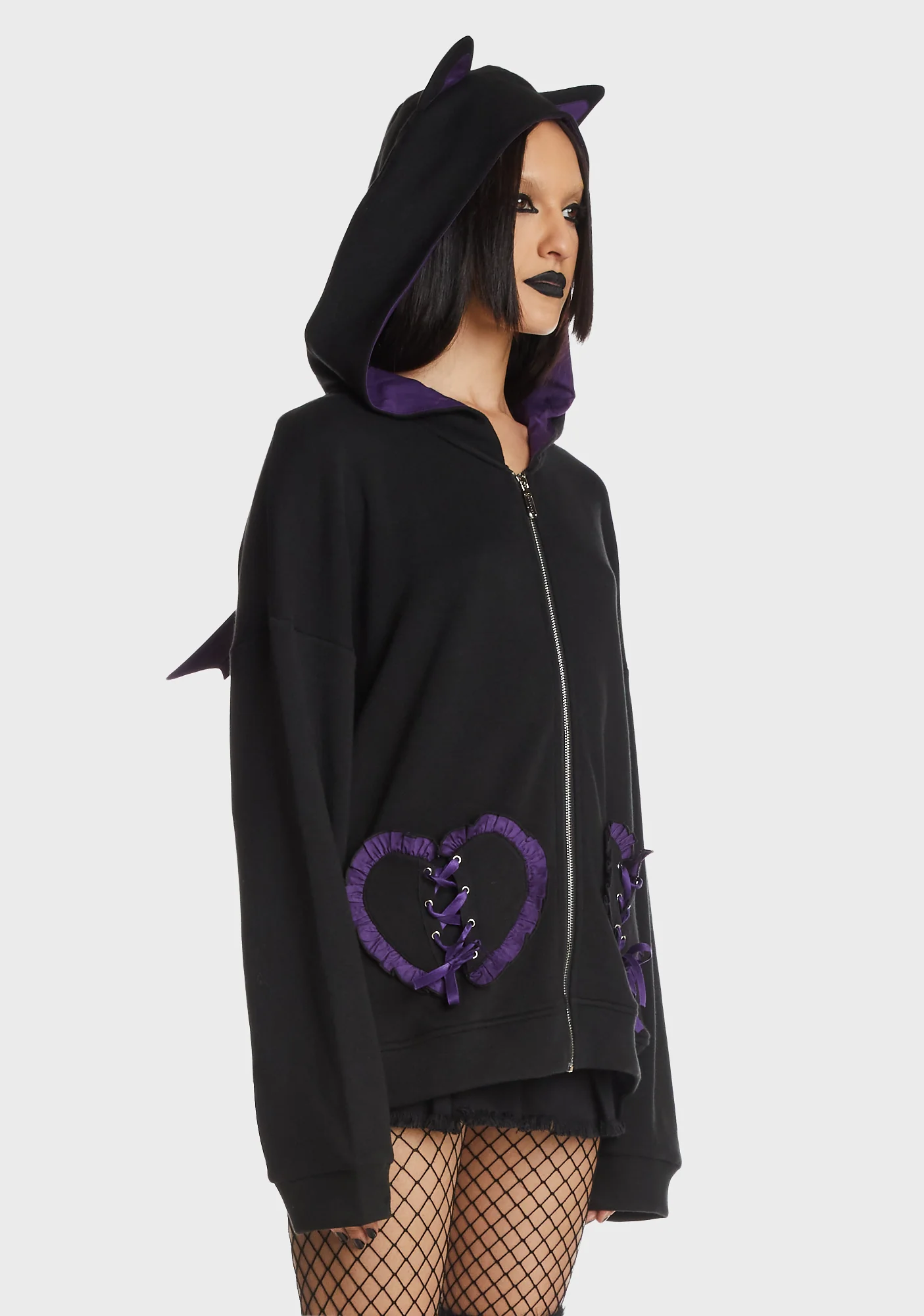 Cat Ear Bell Sleeves Hooded Zip Dress - Image 4