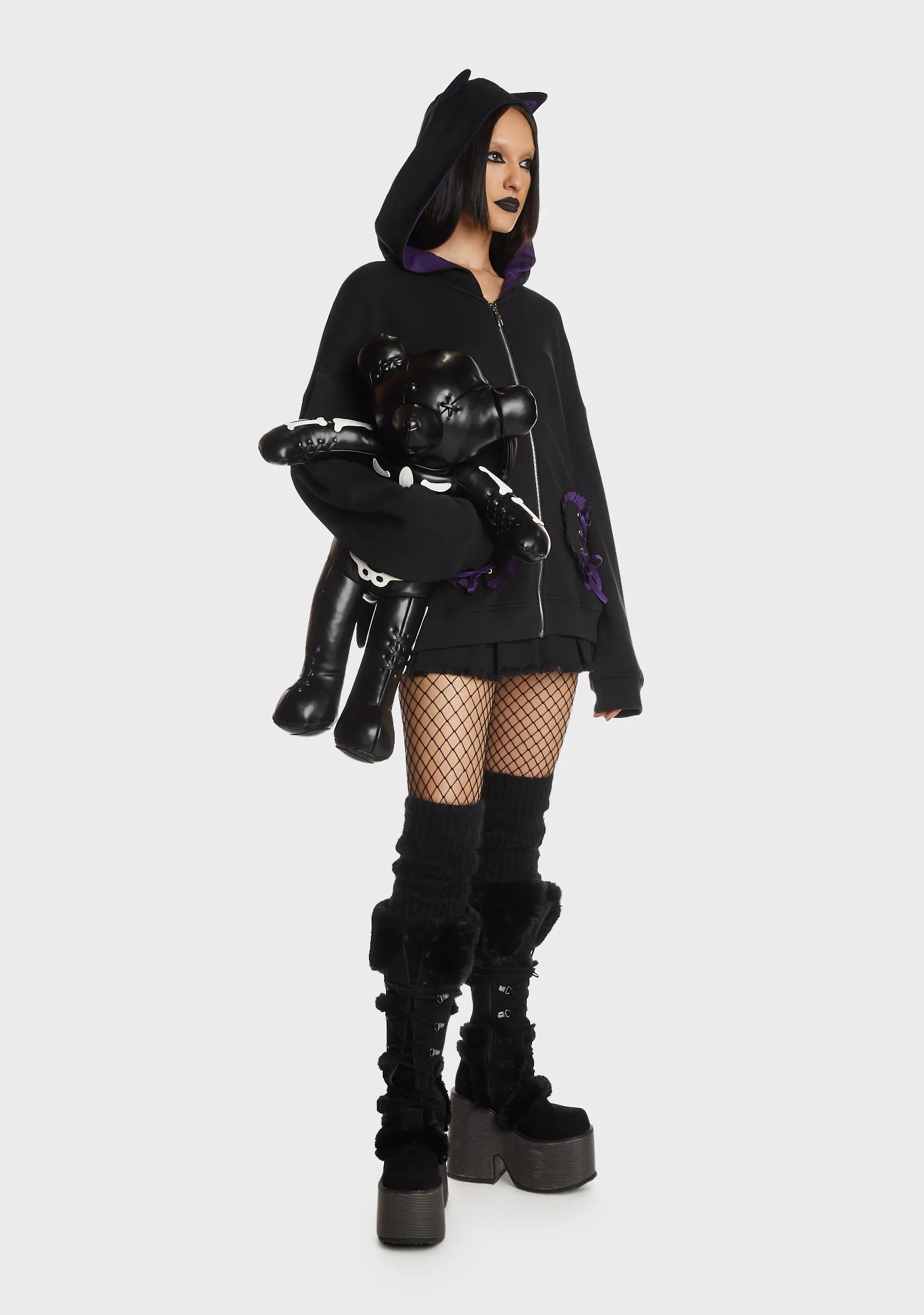 Cat Ear Bell Sleeves Hooded Zip Dress - Image 5