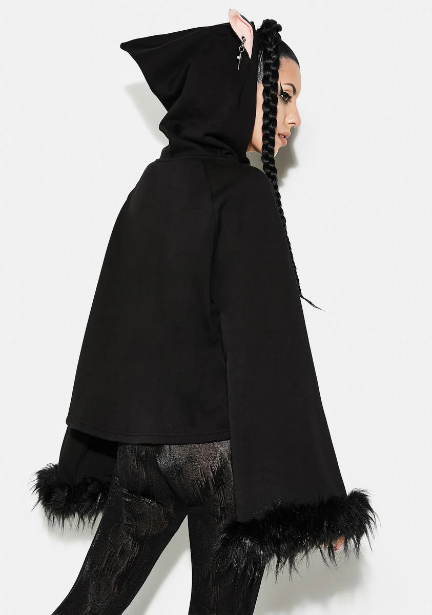 Cat Print Loose Fit Velvet Hoodie - Image 4