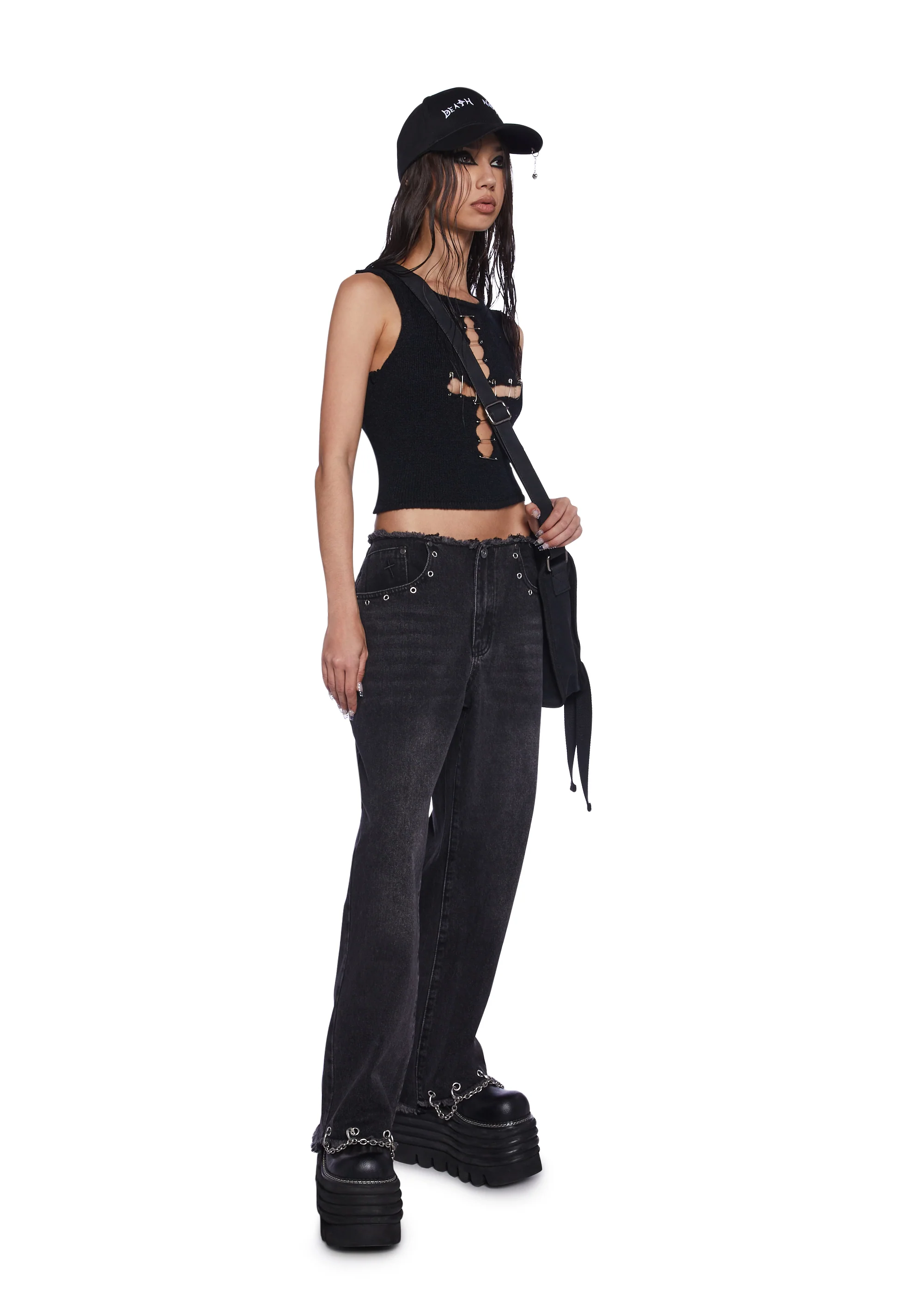 Chained Straight Leg Cropped Jeans - Image 2