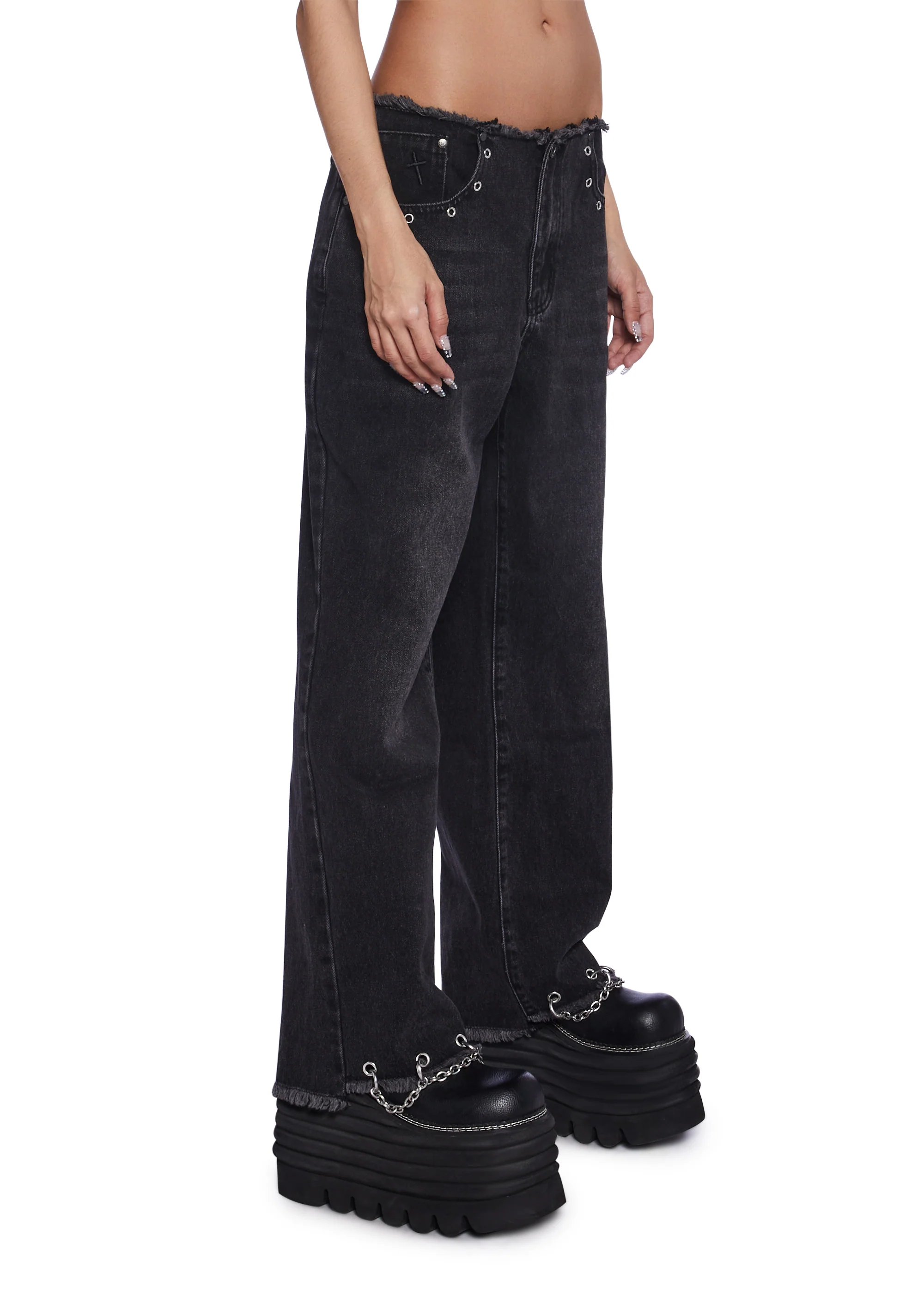 Chained Straight Leg Cropped Jeans - Image 3