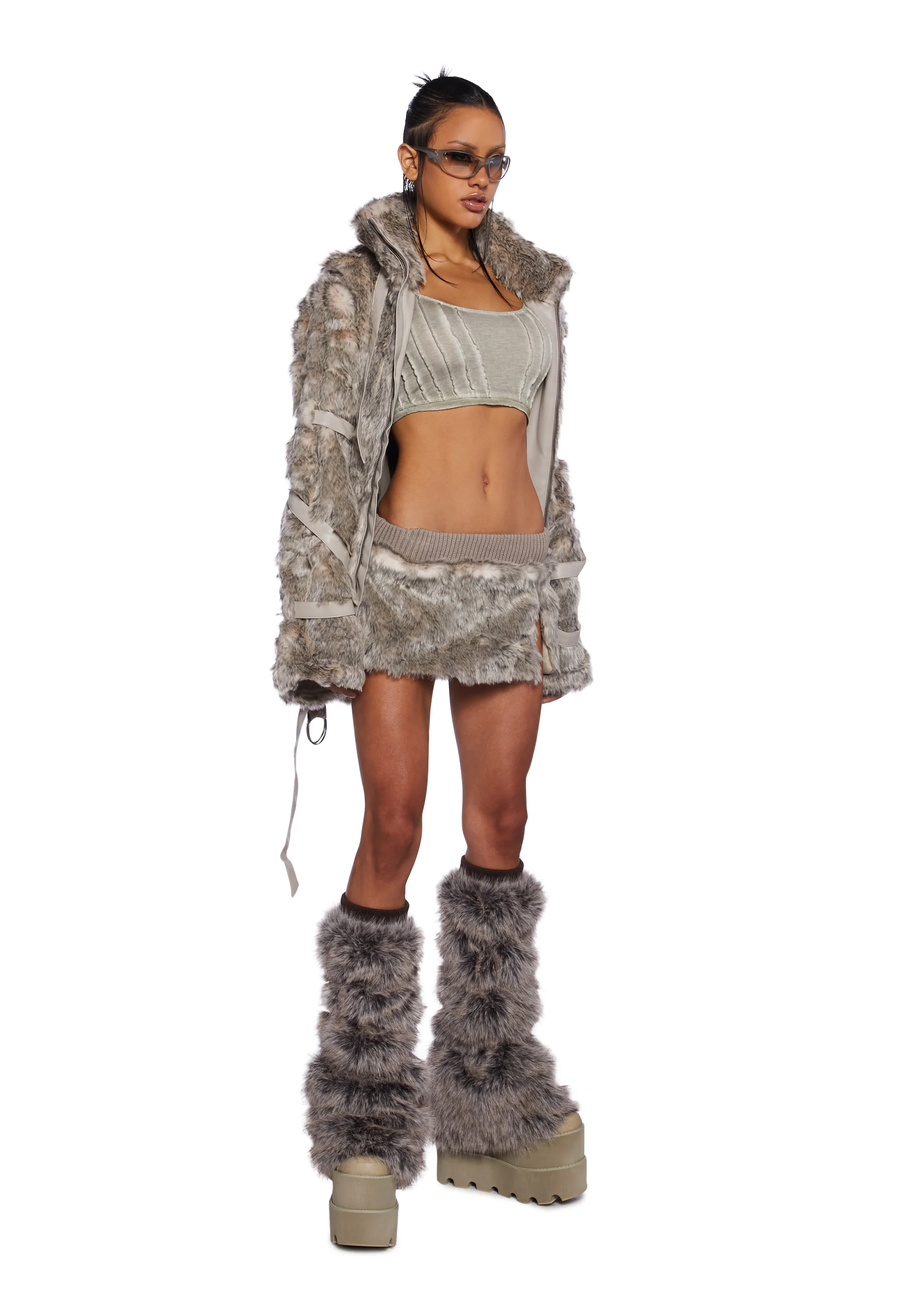 Chamber Faux Fur Mini Skirt - Brown - Image 2