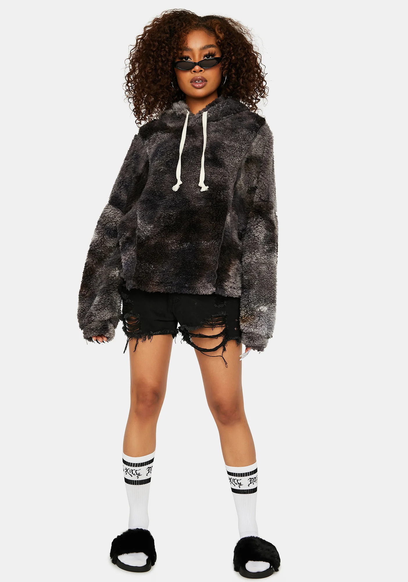 Charcoal In The Middle Sherpa Tie Dye Hoodie - Image 3
