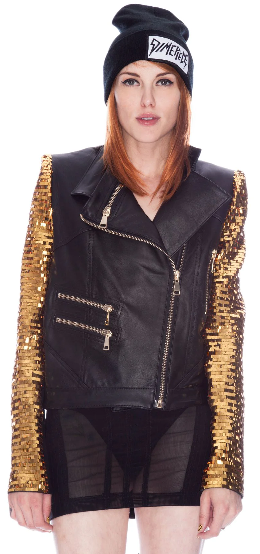 Chen Gold Sequin Leather Jacket - Image 3