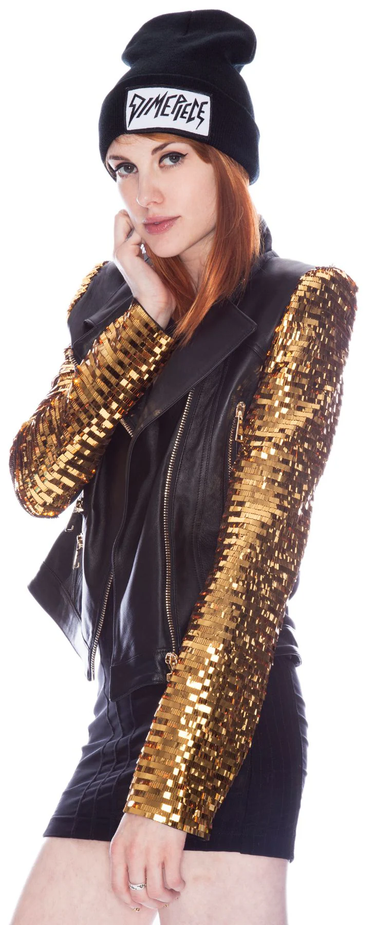 Chen Gold Sequin Leather Jacket - Image 4