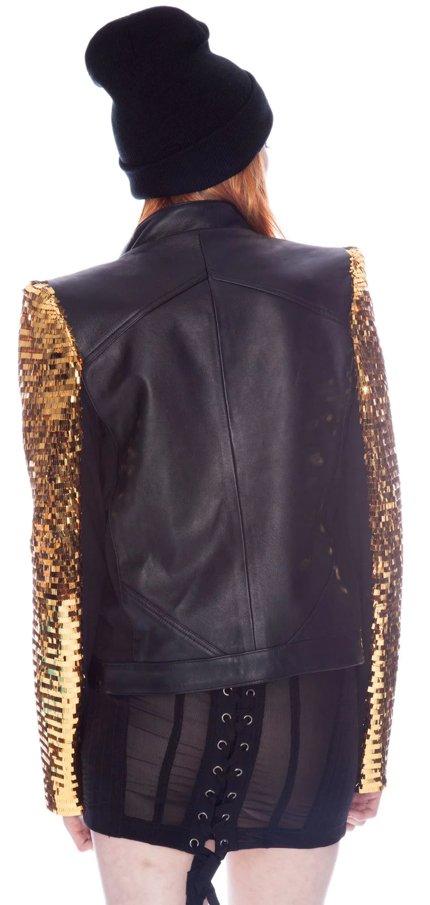 Chen Gold Sequin Leather Jacket - Image 5