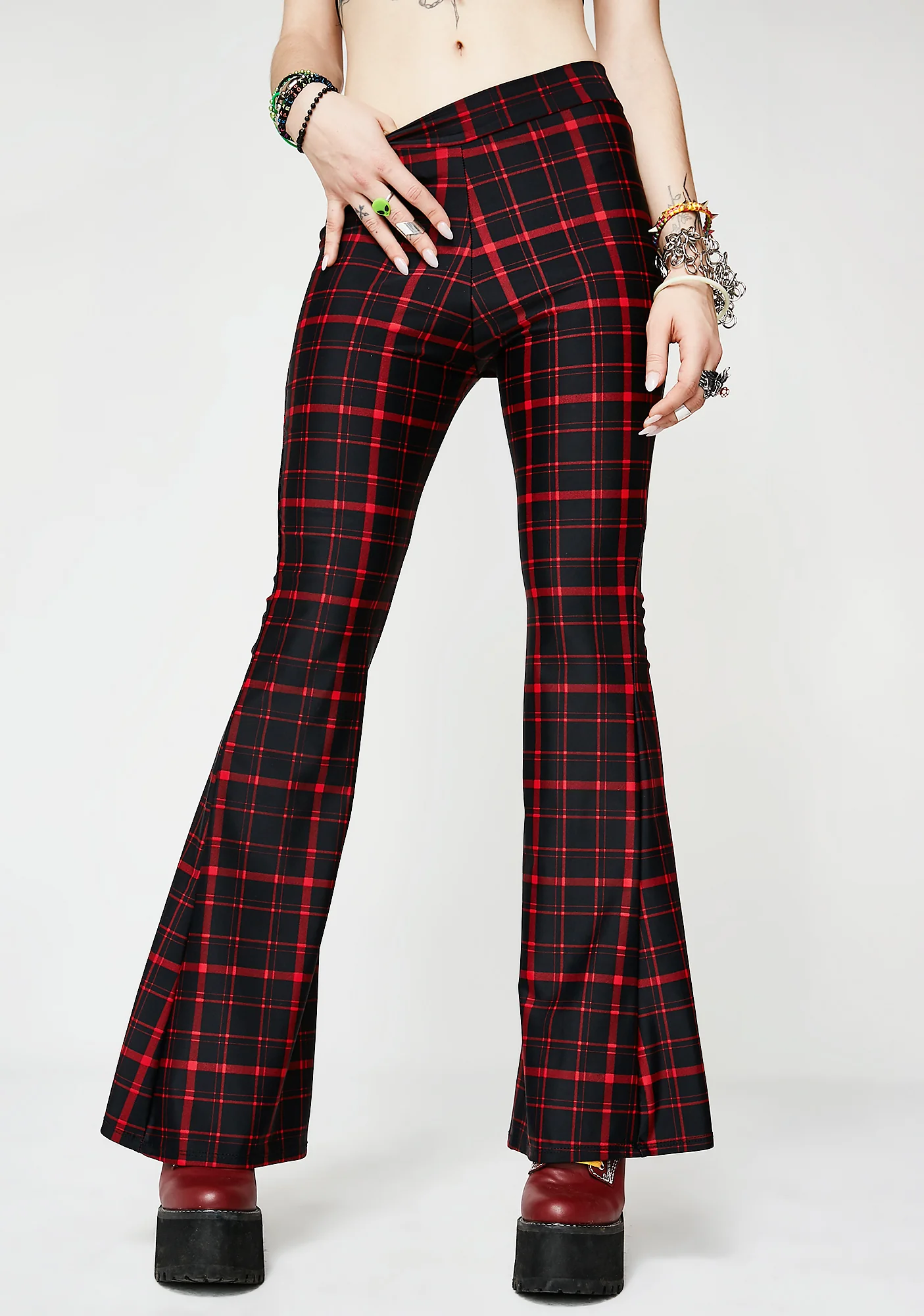 Cherry Hit Tha Books Plaid Flare Pants - Image 5
