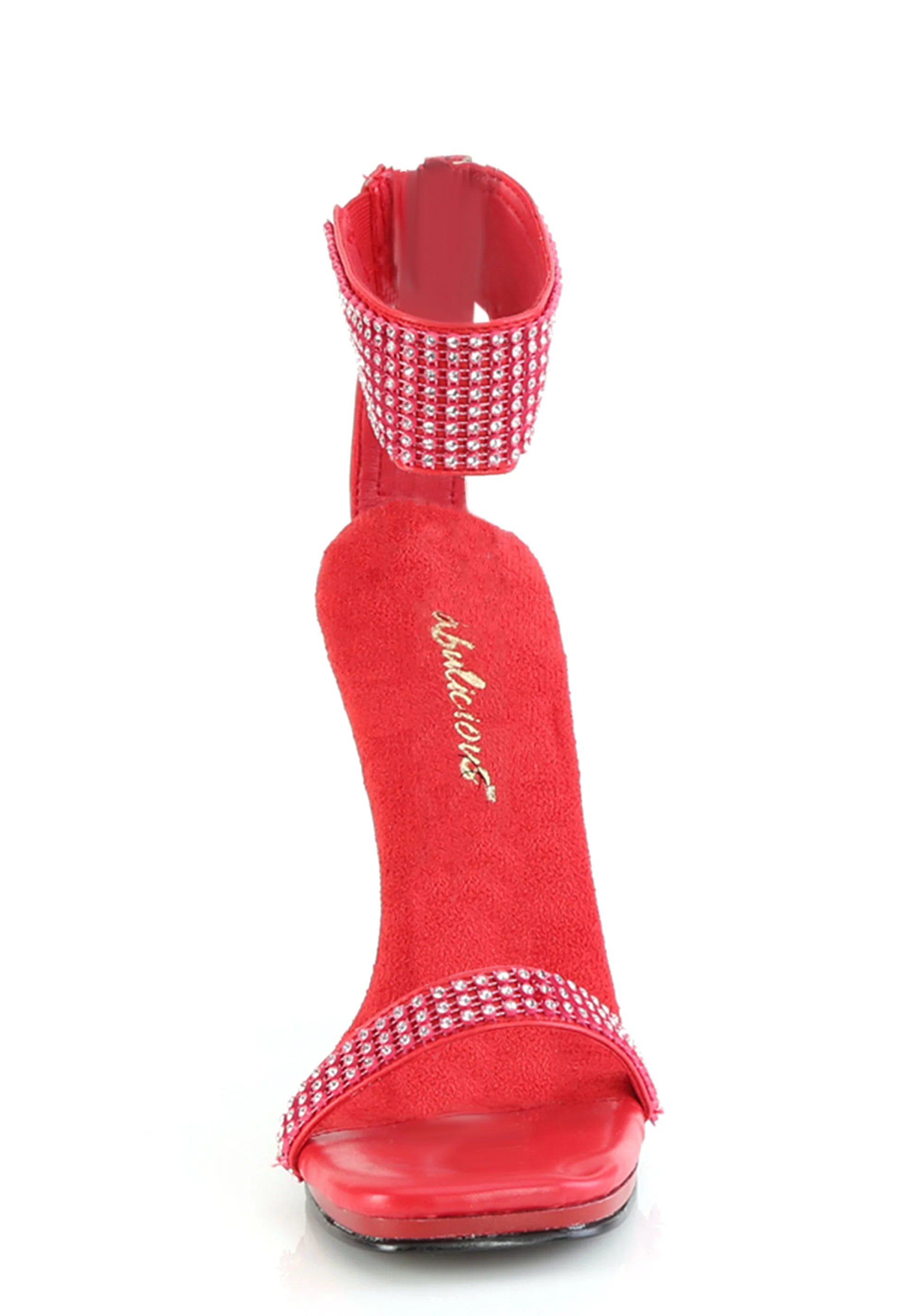 Chic-40 Platform Ankle Strap Rhinestone Sandals-Red - Image 3